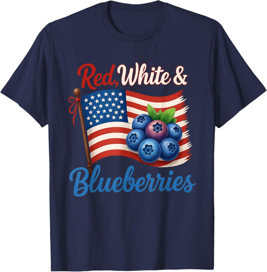 (2 Side) Red White Blueberries Funny Patriotic USA Flag T-Shirt - T-Shirt | Navy