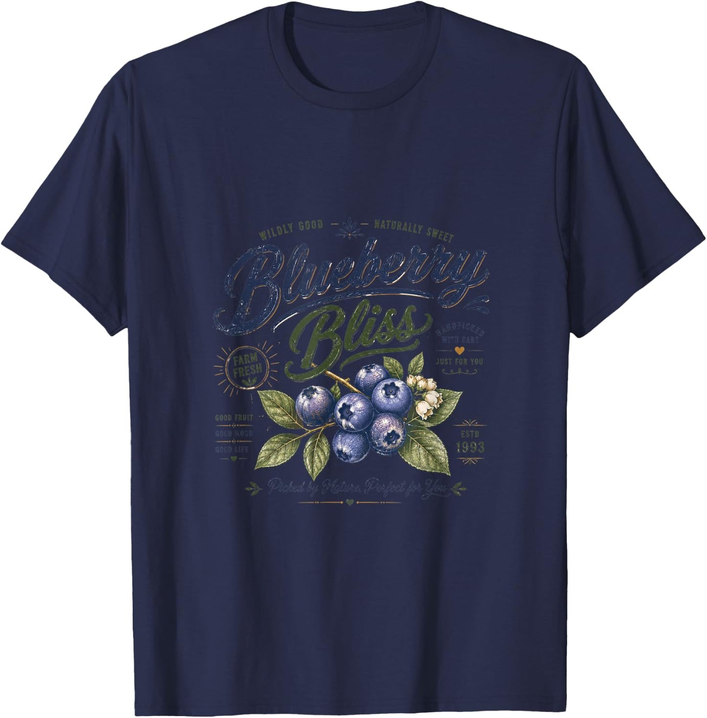 Blueberry Bliss Wildly Good Farm Fresh Vintage Retro Berry T-Shirt - T-Shirt | Navy
