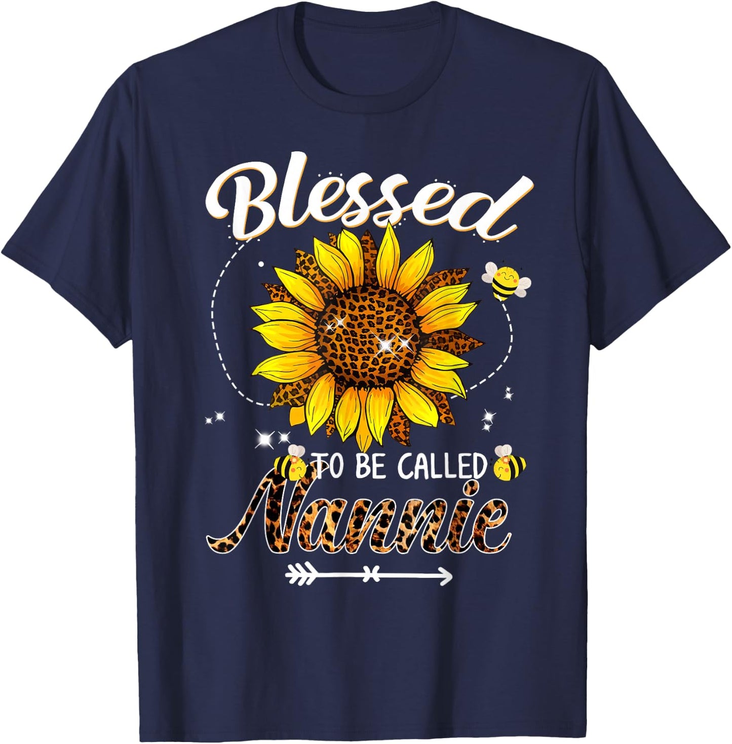 Blessed To Bee Called Nannie Leopard Sunflower T-Shirt - T-Shirt | Navy