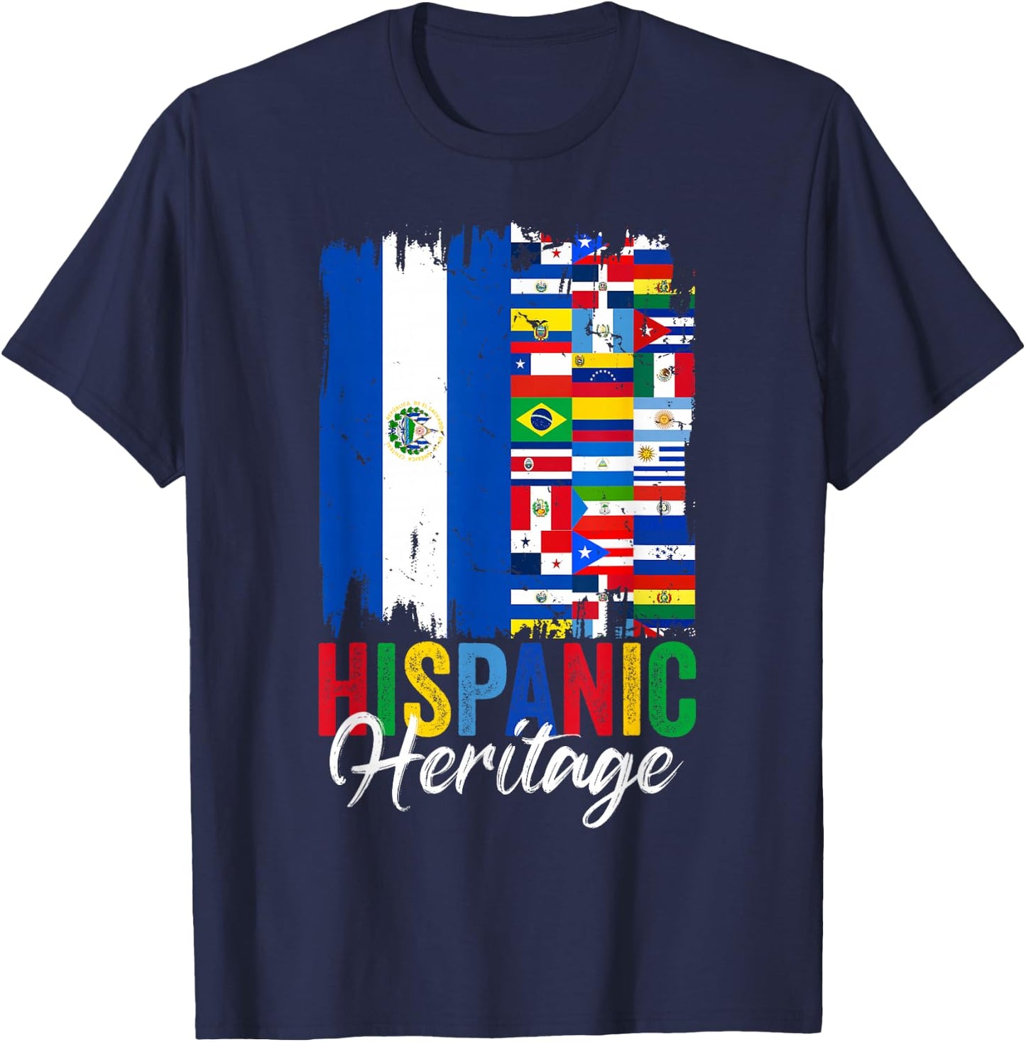 El Salvador Hispanic Heritage Month Latino Countries Flags T-Shirt - T-Shirt | Navy