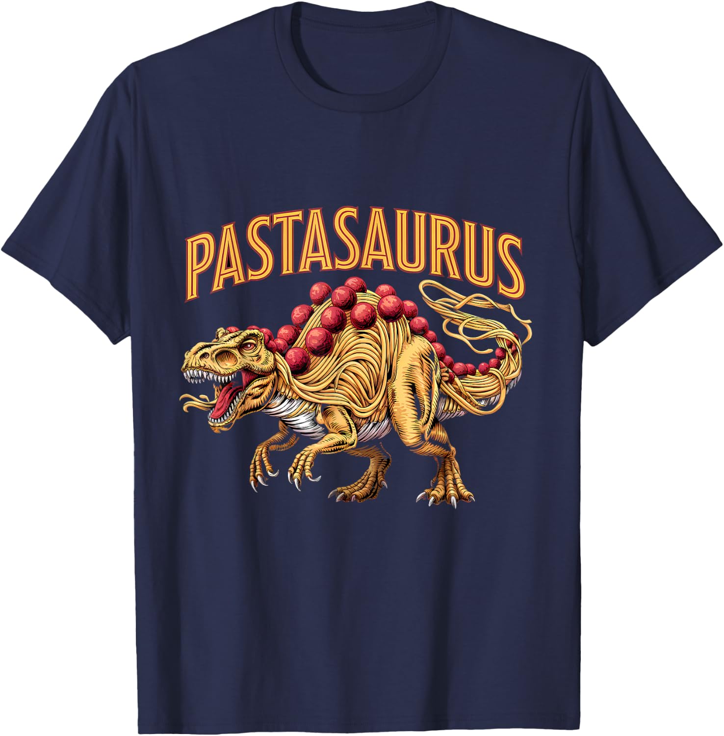 Spaghetti Pasta Dinosaur T-Rex Italian Food Pasta Noodles T-Shirt - T-Shirt | Navy