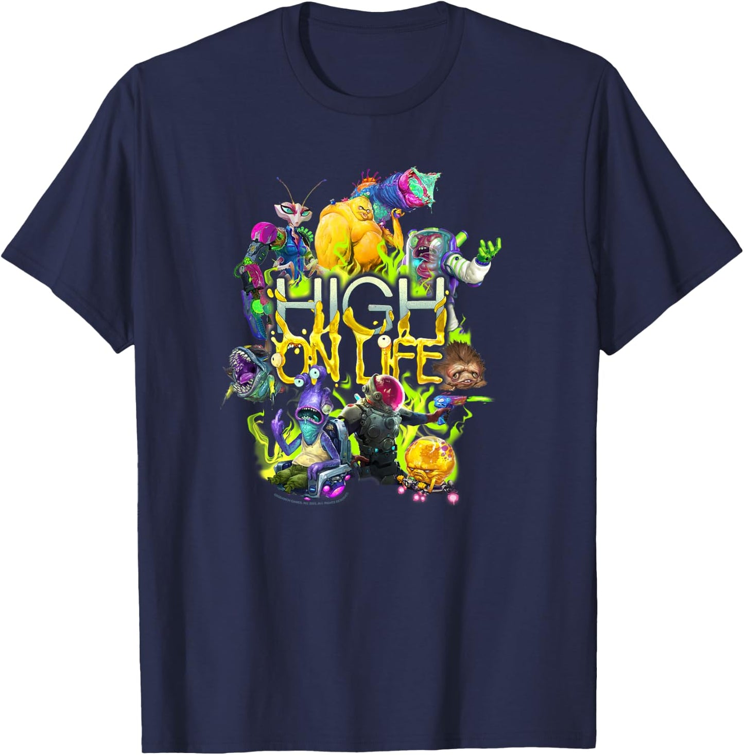 High on Life Character Mashup Group Shot Poster T-Shirt - T-Shirt | Navy