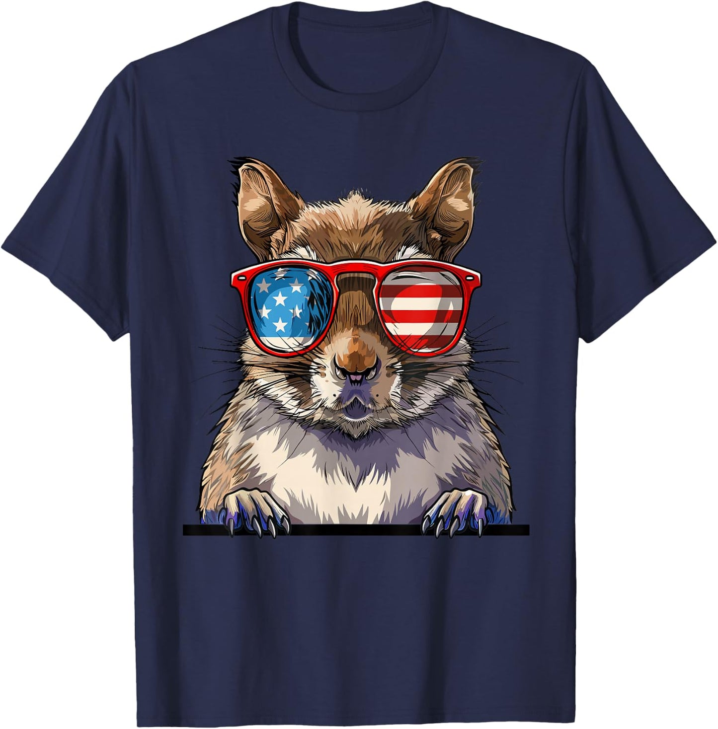 Squirrel USA Flag Funny Squirrel Lovers Mom Dad 4th of July Girls Kids Men T-Shirt - T-Shirt | Navy