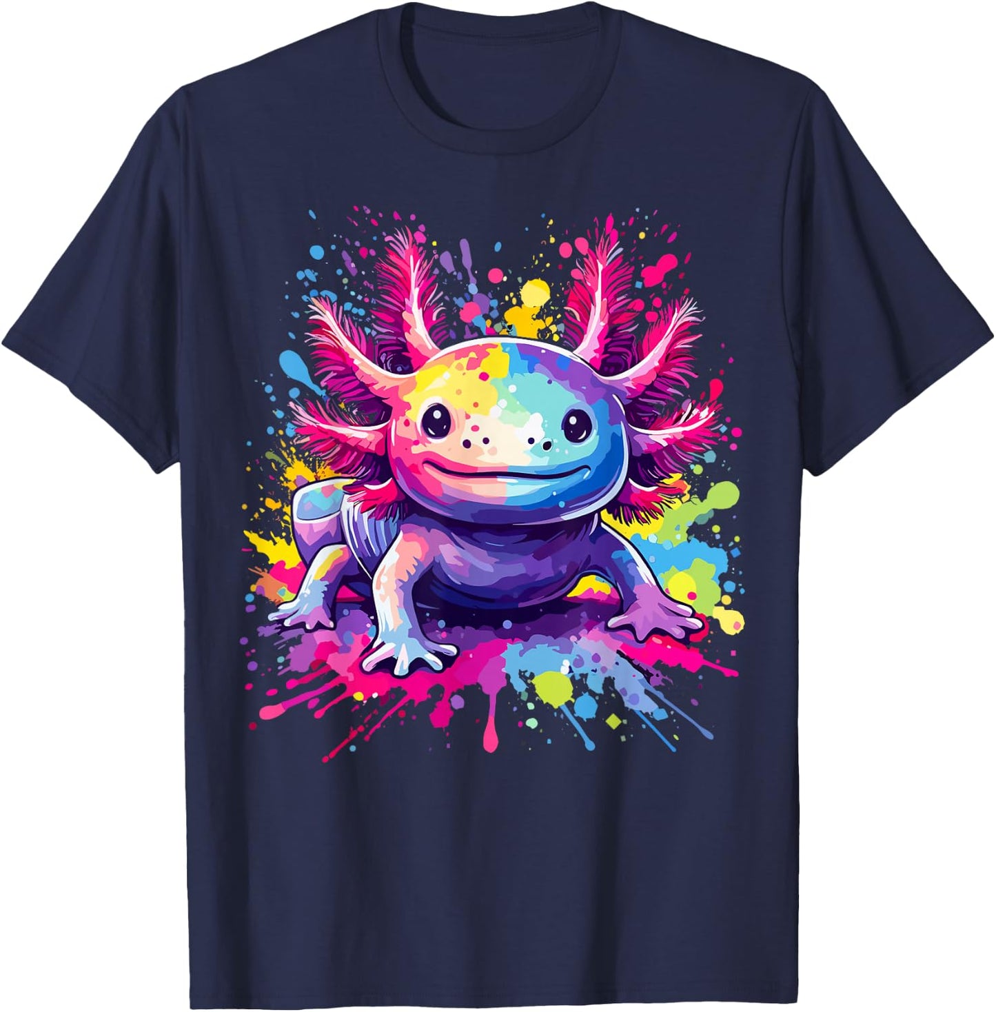 Axolotls Lovers Colorful Splash Art Kawaii Axolotl T-Shirt - T-Shirt | Navy