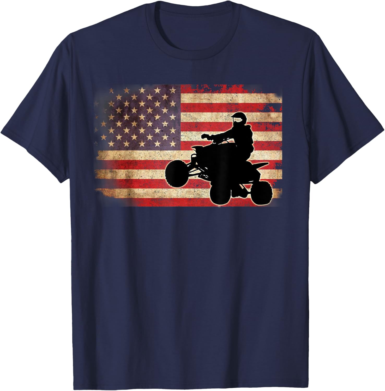 American USA Flag Quad Bike Four Wheeler Gift T Shirt Women Kids Men T-Shirt - T-Shirt | Navy