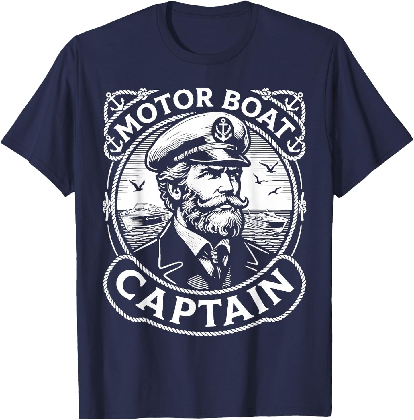 Funny Motor Boat Captain Vintage Retro T-Shirt - T-Shirt | Navy