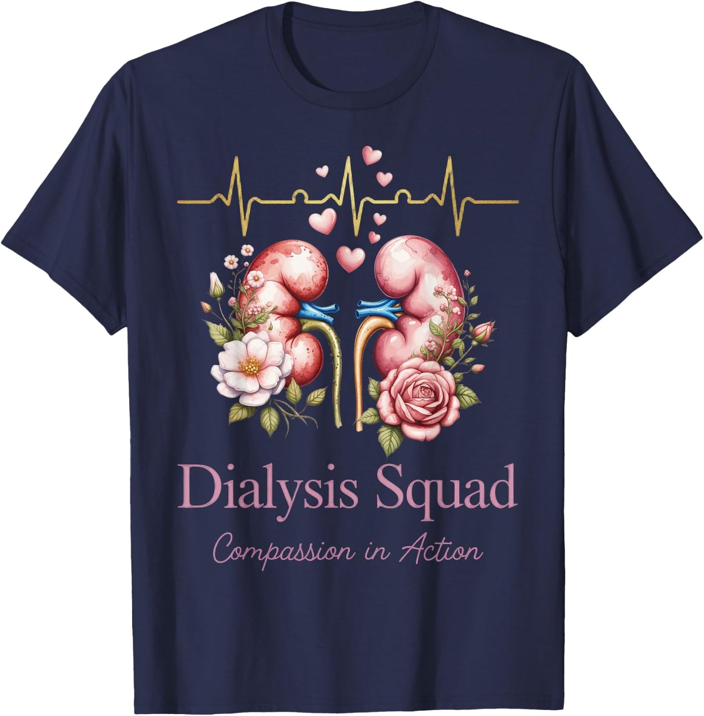 Dialysis Squad Compassionate Healthcare Team Heartbeat T-Shirt - T-Shirt | Navy
