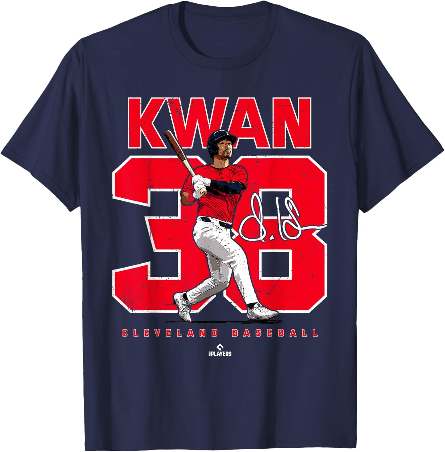 Number and Portrait Steven Kwan Cleveland MLBPA T-Shirt - T-Shirt | Navy