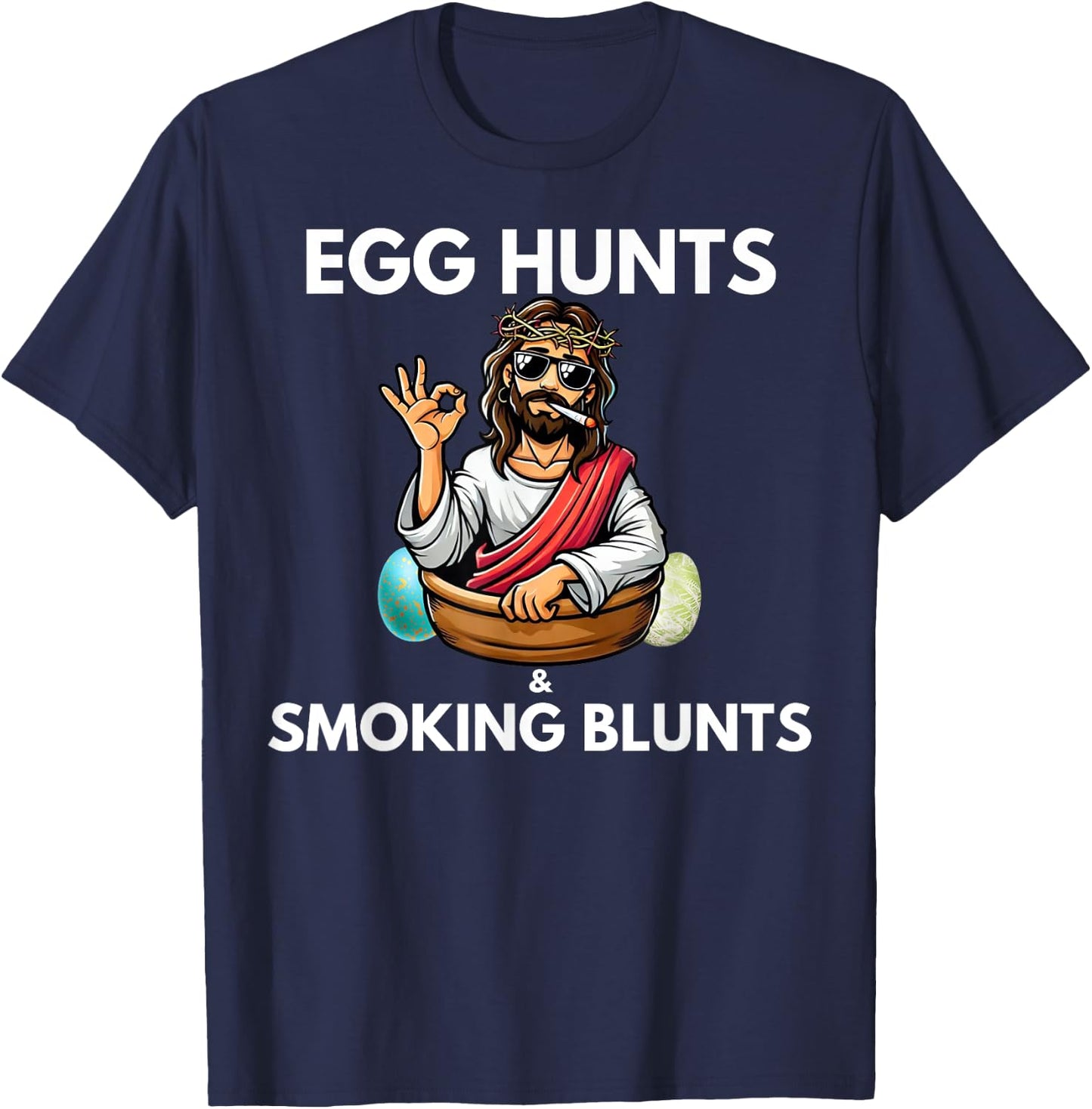 Easter 420 2025 Blunt Stoner Cannabis Weed Design -Adults Black Small Short Sleeve Modern Novelty Humor Gift T-Shirt - T-Shirt | Navy