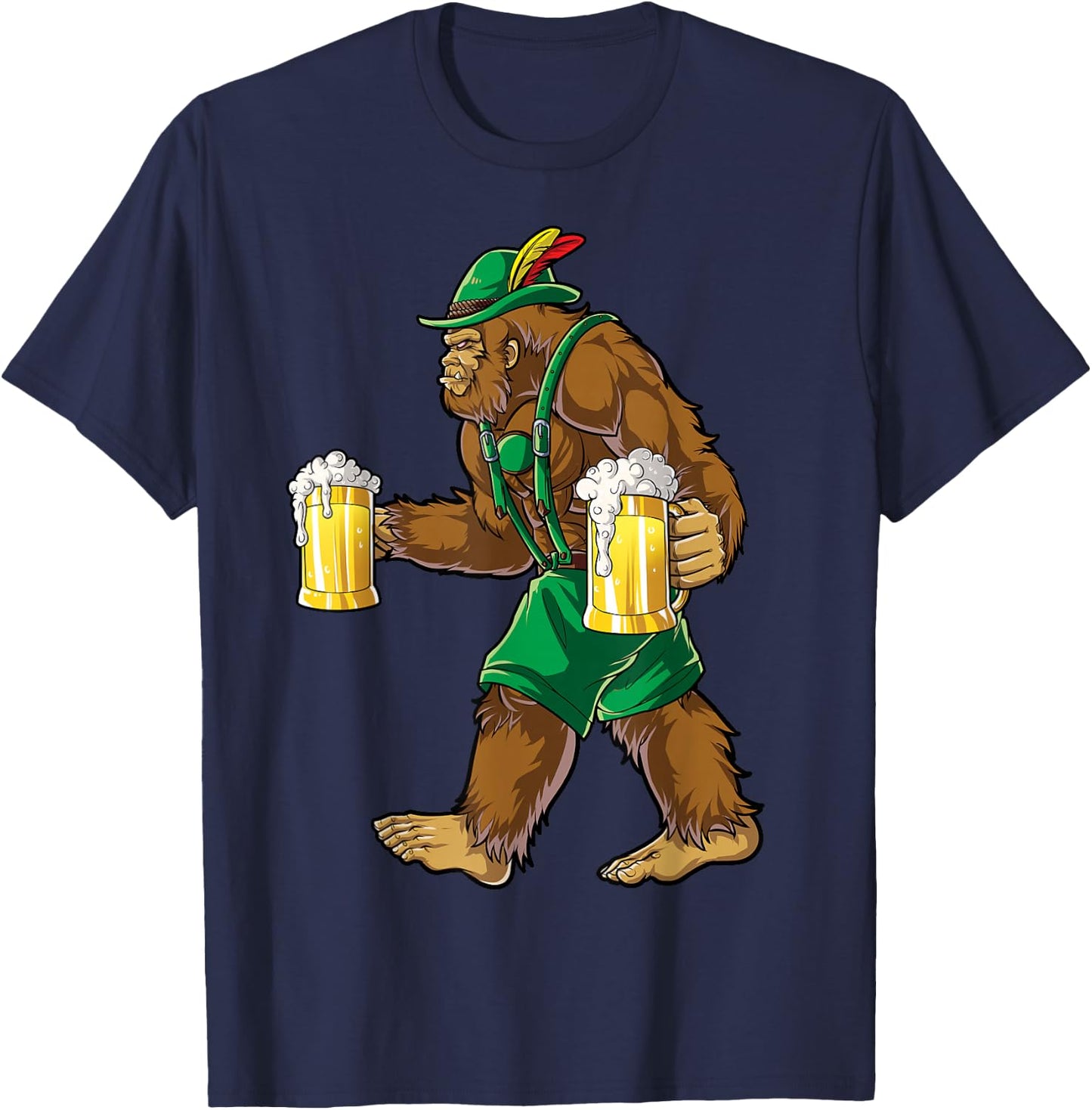 Bigfoot Lederhosen Oktoberfest Men Prost Beer Mug T-Shirt - T-Shirt | Navy