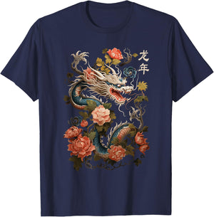 Year Of The Dragon 2024 Vintage Chinese Art Women, Men T-Shirt - T-Shirt | Navy