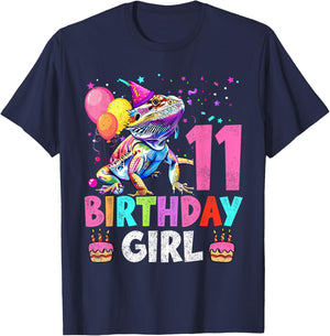 11th Birthday Girl Bearded Dragon 11 Years Old Bday Party T-Shirt - T-Shirt | Navy