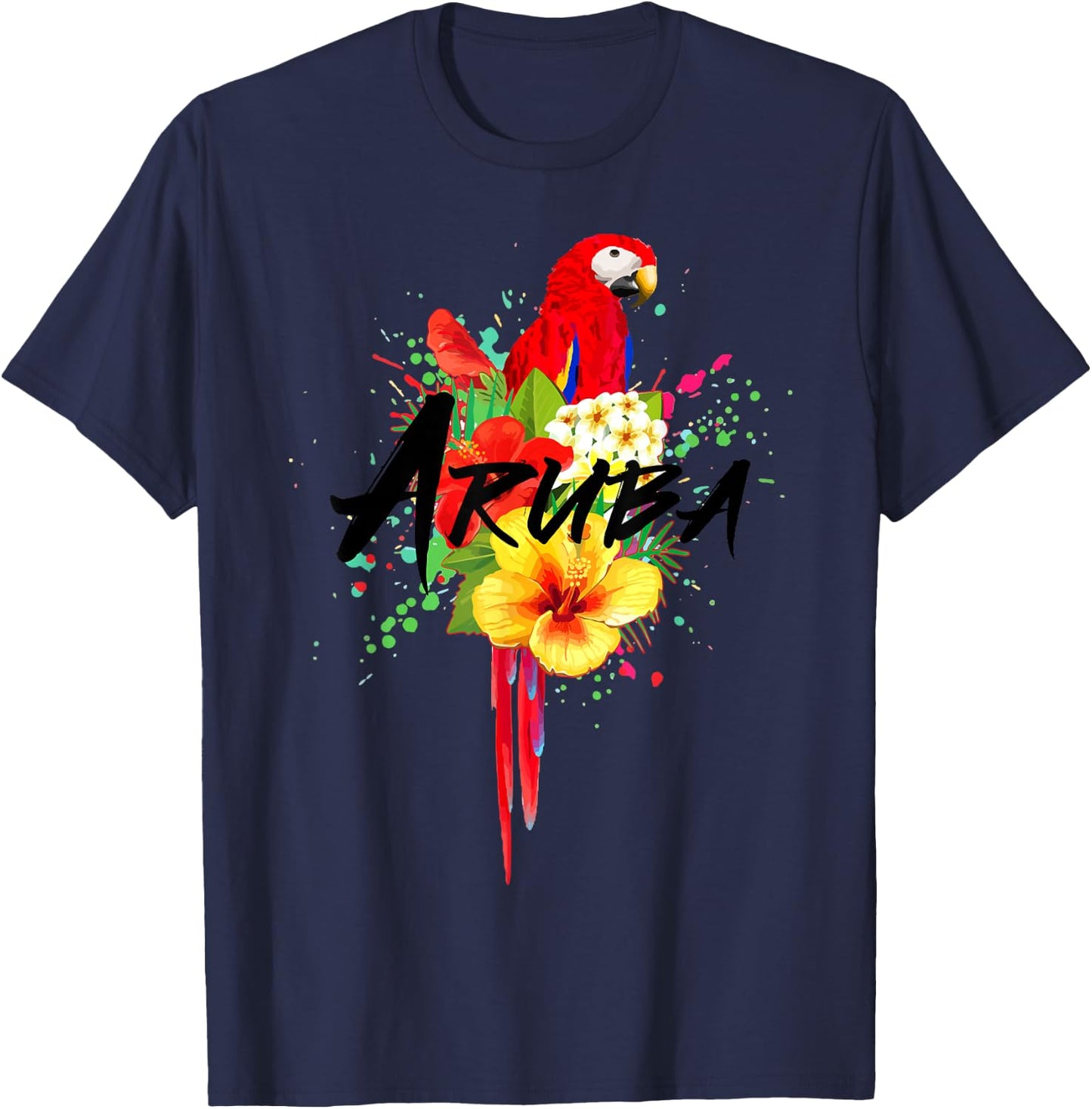 Aruba Parrot Tropical Plants Souvenir Vintage T-Shirt - T-Shirt | Navy