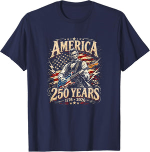 Abraham Lincoln Playing Guitar 4th July 250th Anniversary T-Shirt - T-Shirt | Navy