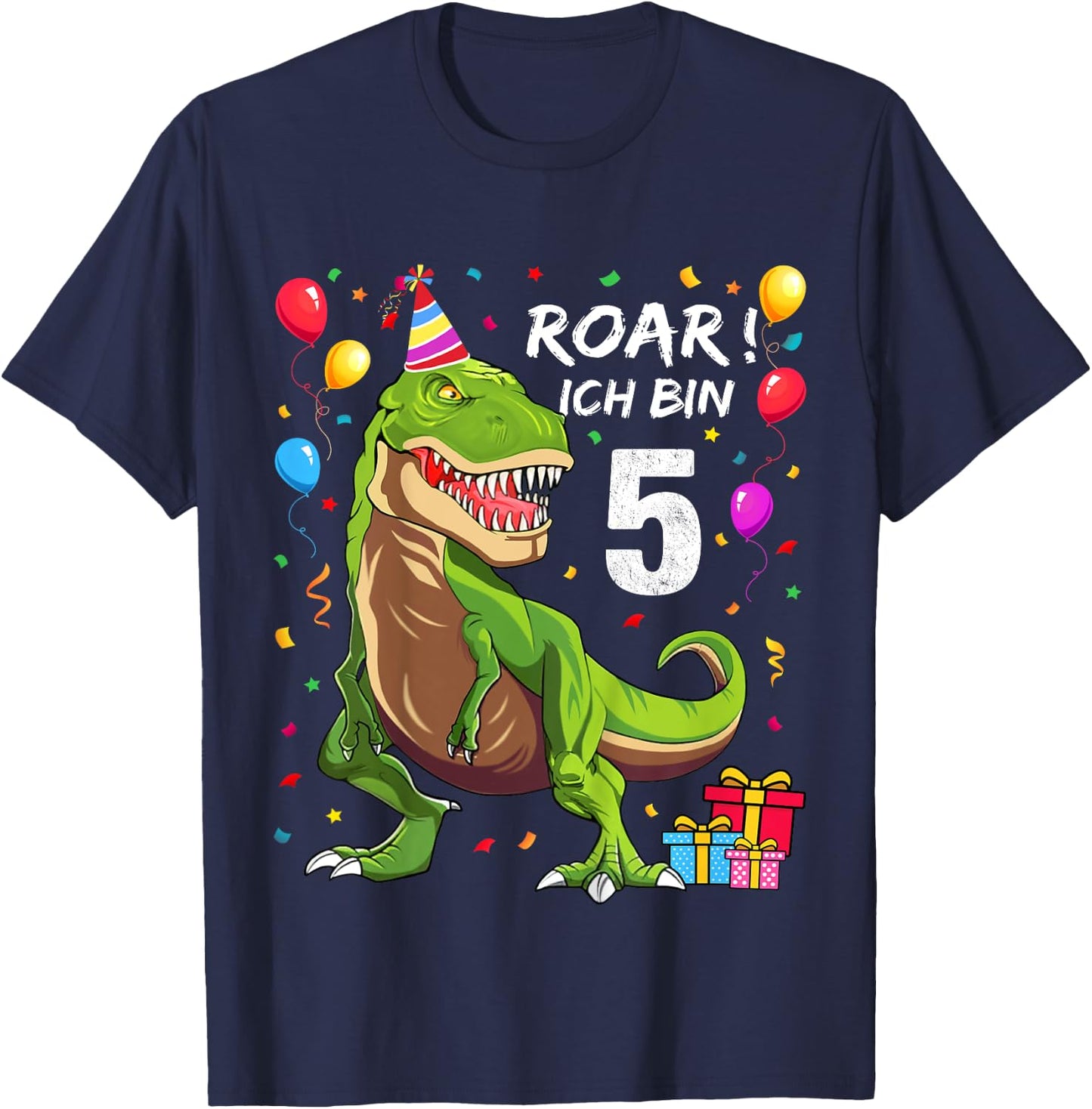 Children's Birthday Shirt 5 Years Boy Dinosaur Dino I Am 5 , black T-Shirt - T-Shirt | Navy