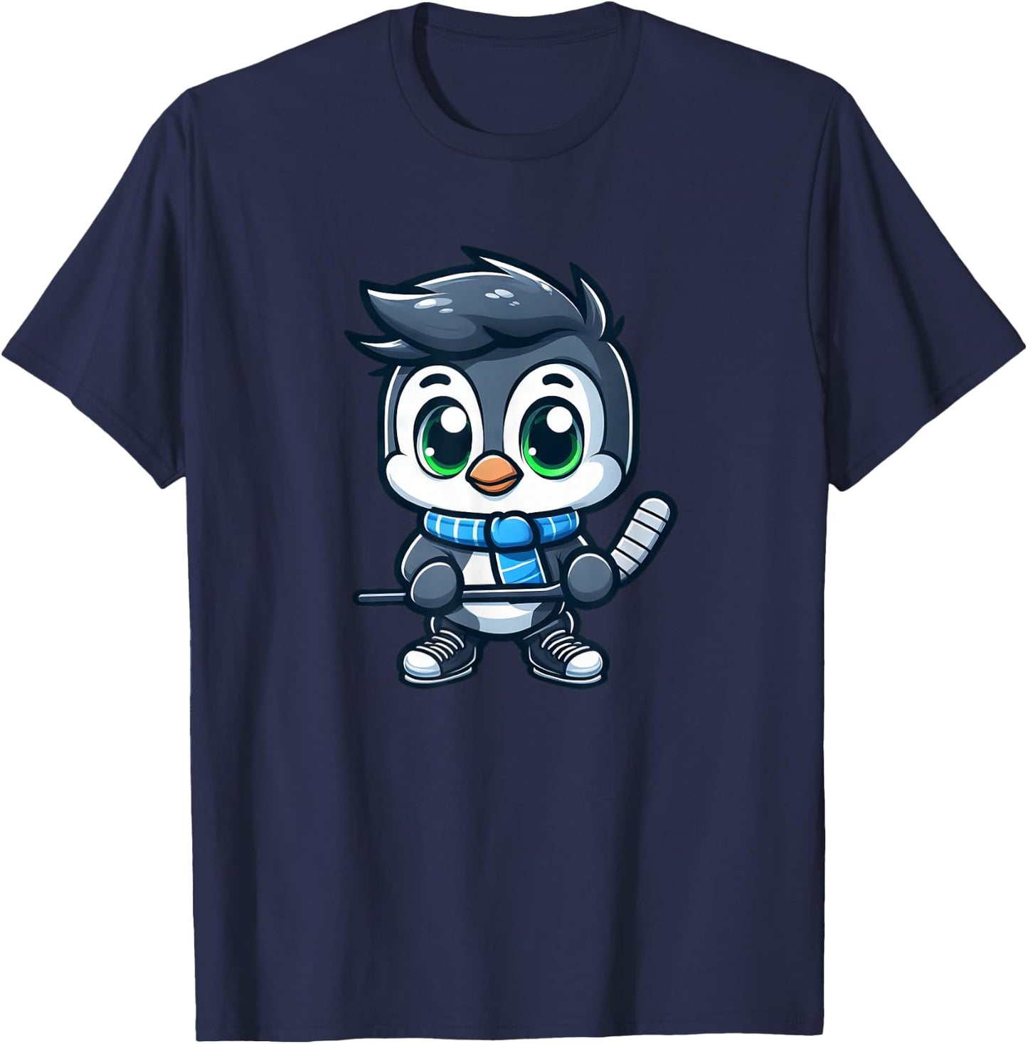 Cute Cartoon Penguin Hockey Player Ice Hockey T-Shirt - T-Shirt | Navy
