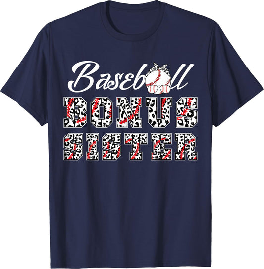 Baseball Bonus Sister Leopard Game Day Family B-Day Crew T-Shirt - T-Shirt | Navy