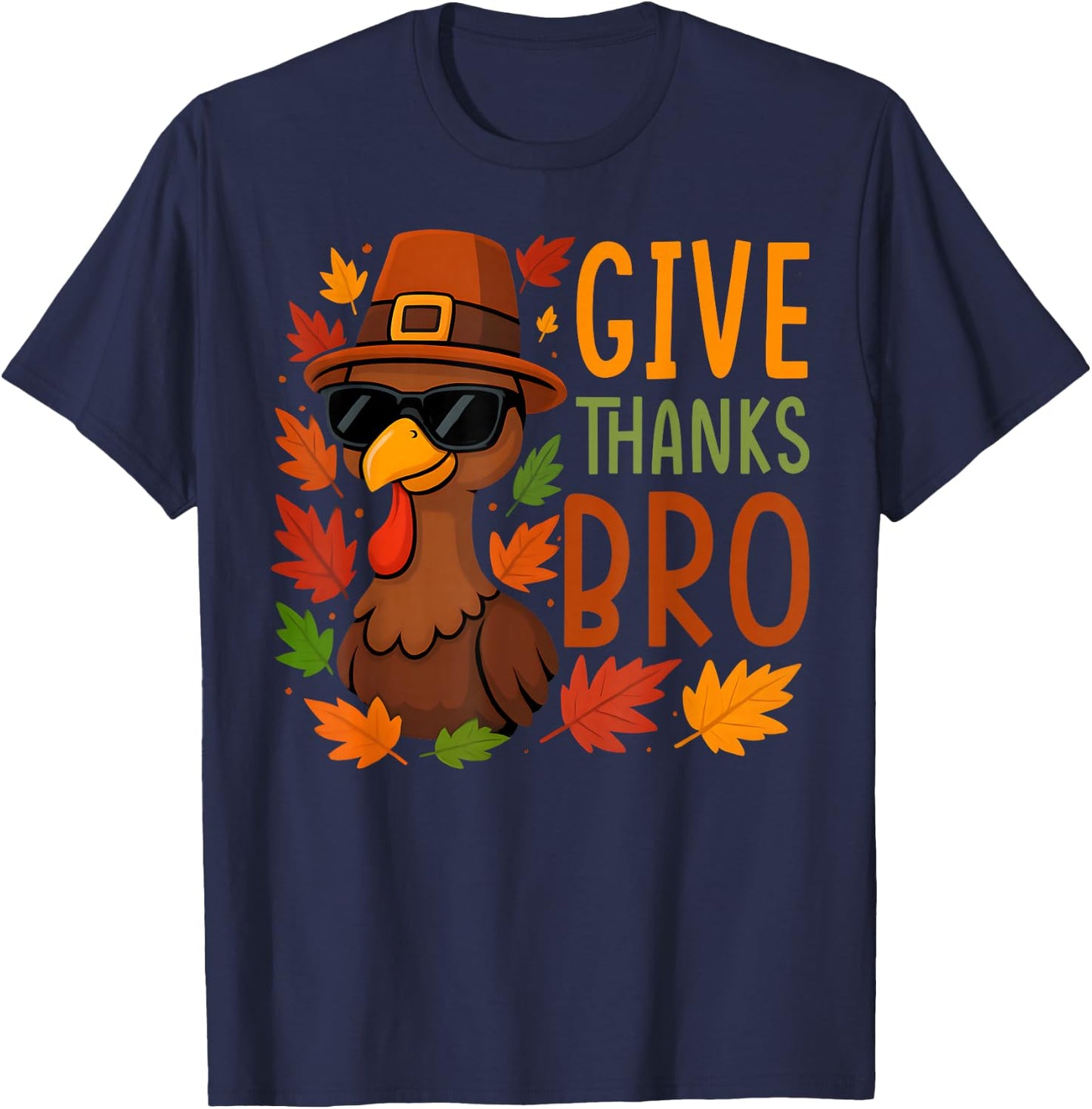 Give Thanks Bro Cute Turkey Thankful Thanksgiving Boys T-Shirt - T-Shirt | Navy