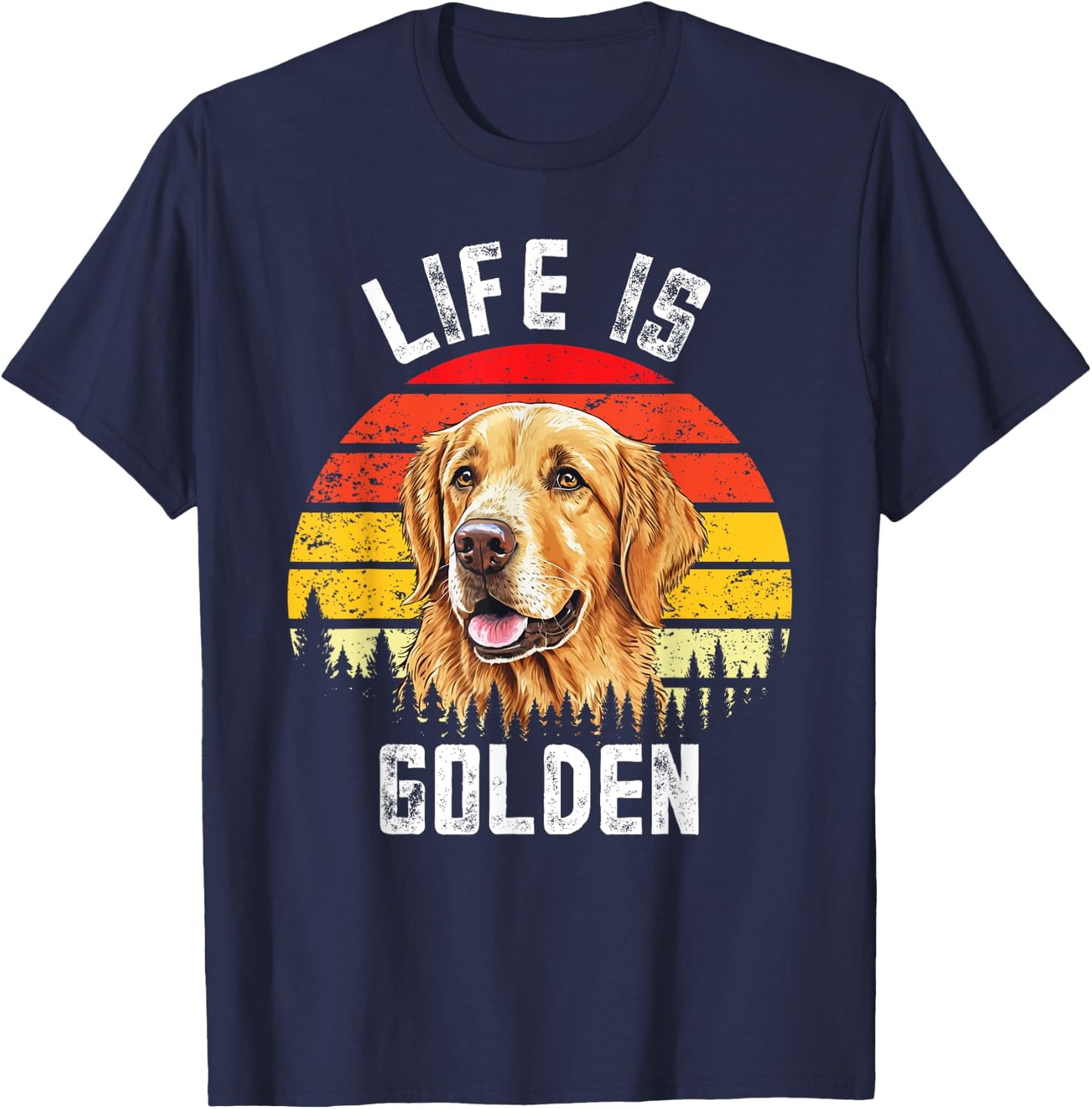 Vintage Life Is Golden Funny Golden Retriever Dog Lover Women Girls Kids T-Shirt - T-Shirt | Navy