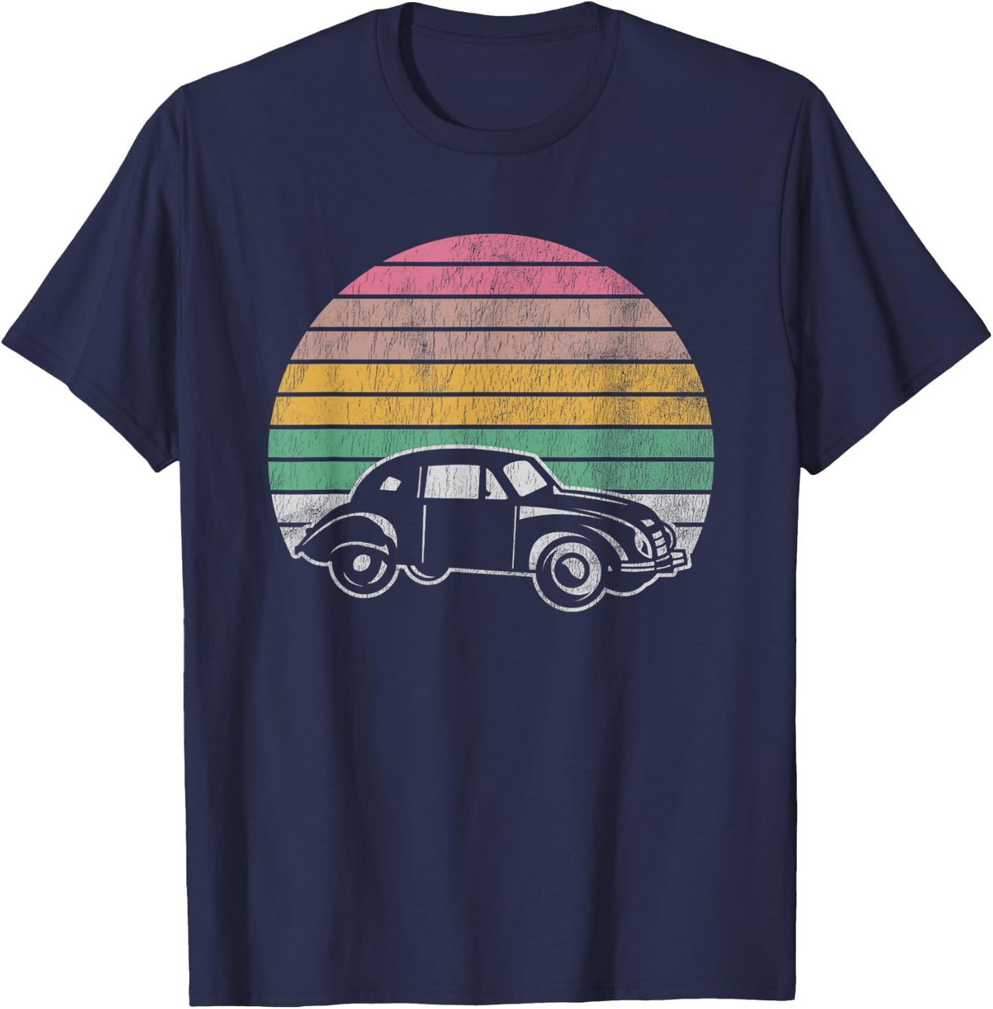 Classic Retro Car Nostalgic Sunset Scene T-Shirt - T-Shirt | Navy