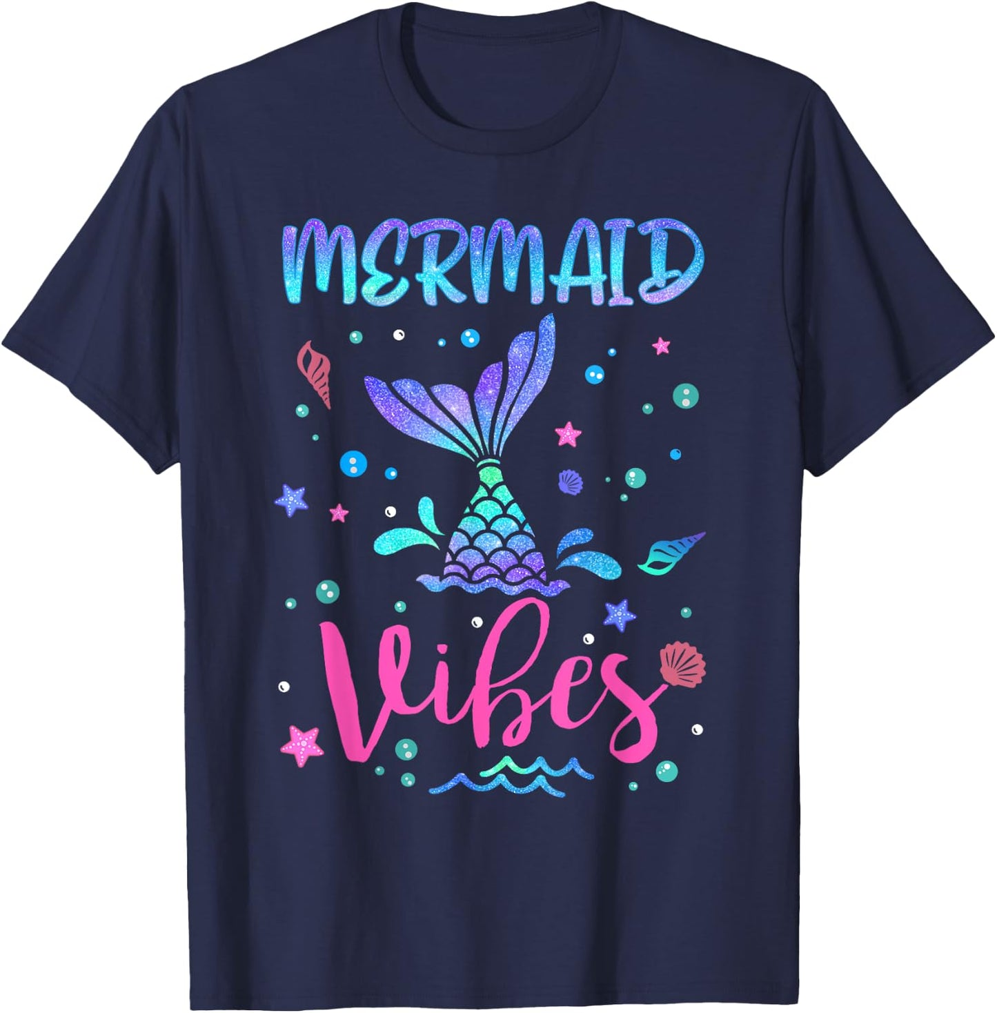 Mermaid Vibes Party Mermaid Tail Matching Family Squad T-Shirt - T-Shirt | Navy