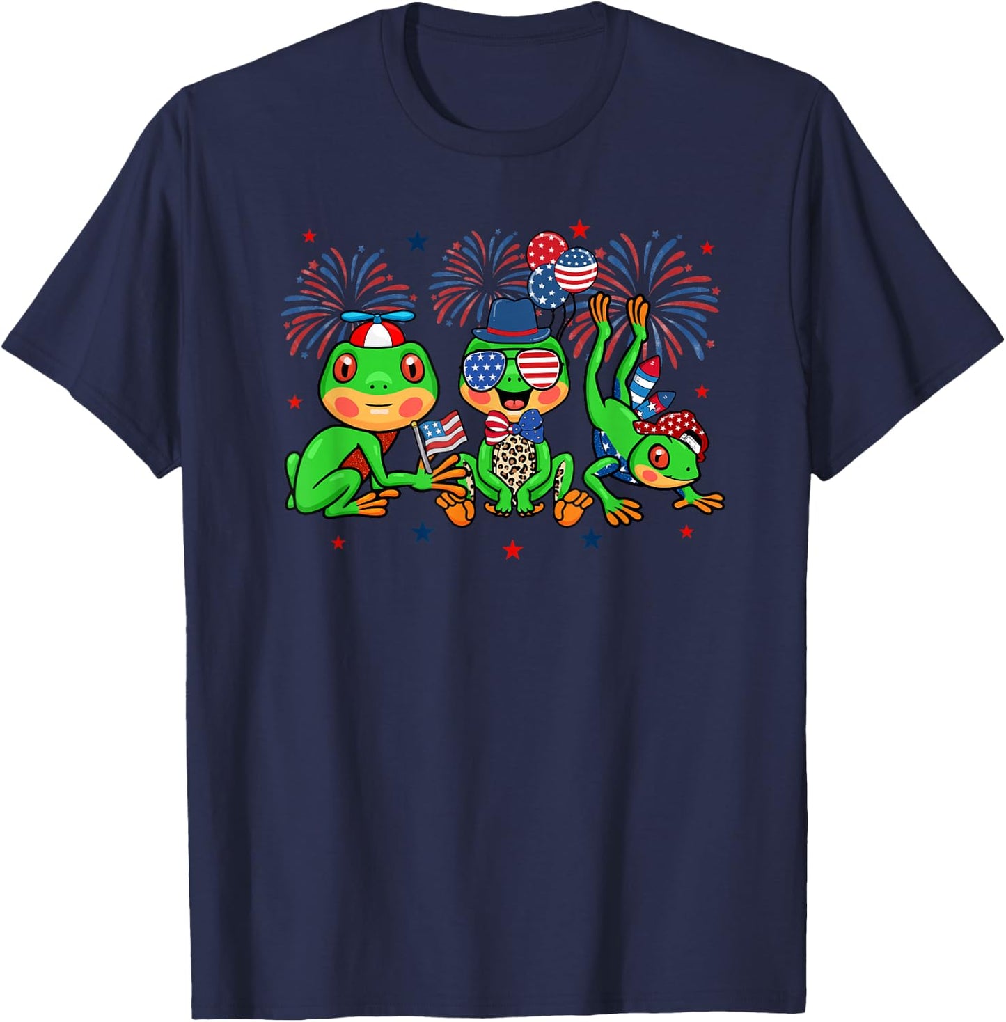 Funny Frog American Flag Leopard Fireworks 4th Of July T-Shirt - T-Shirt | Navy
