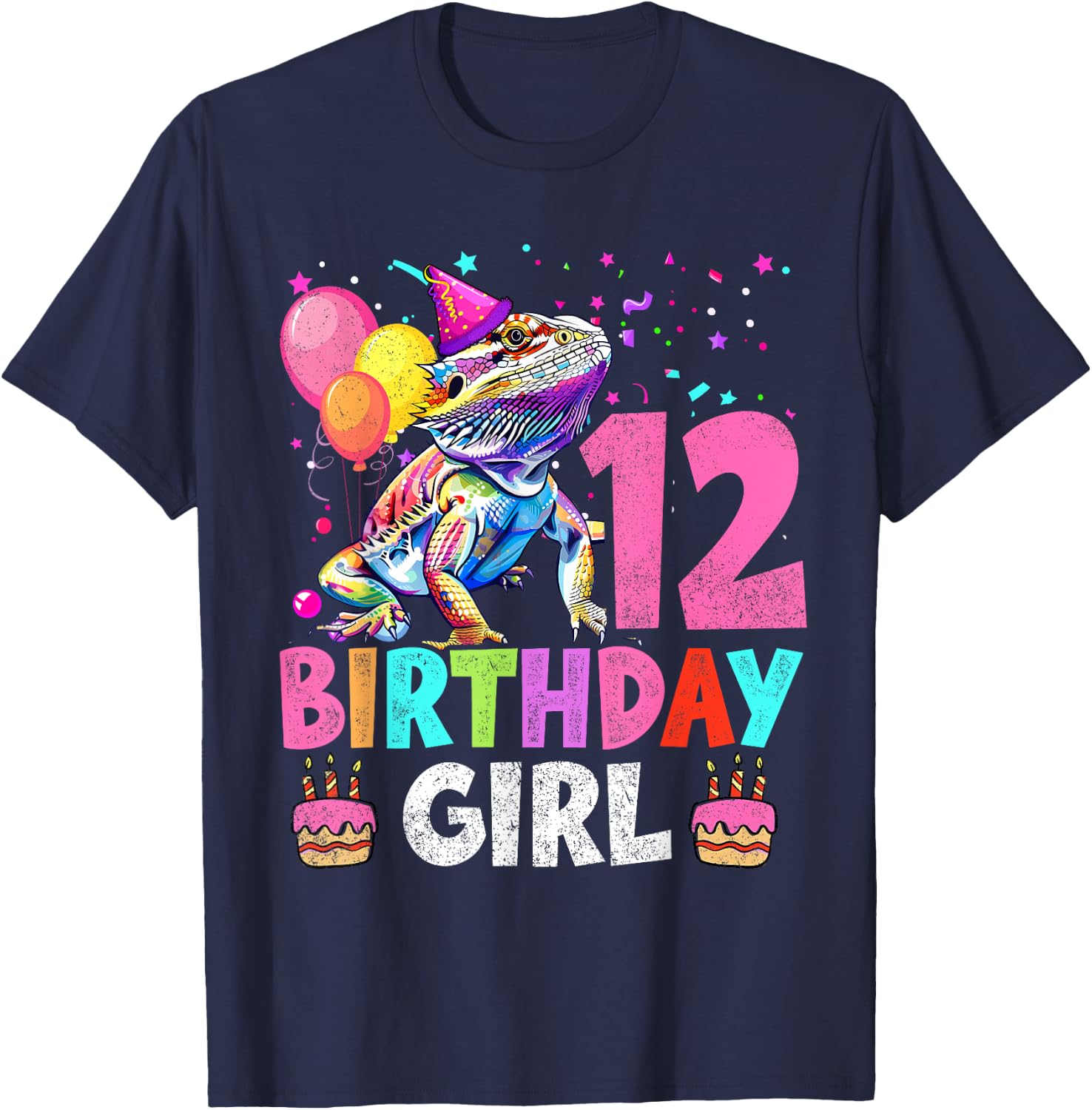 12th Birthday Girl Bearded Dragon 12 Years Old Bday Party T-Shirt - T-Shirt | Navy