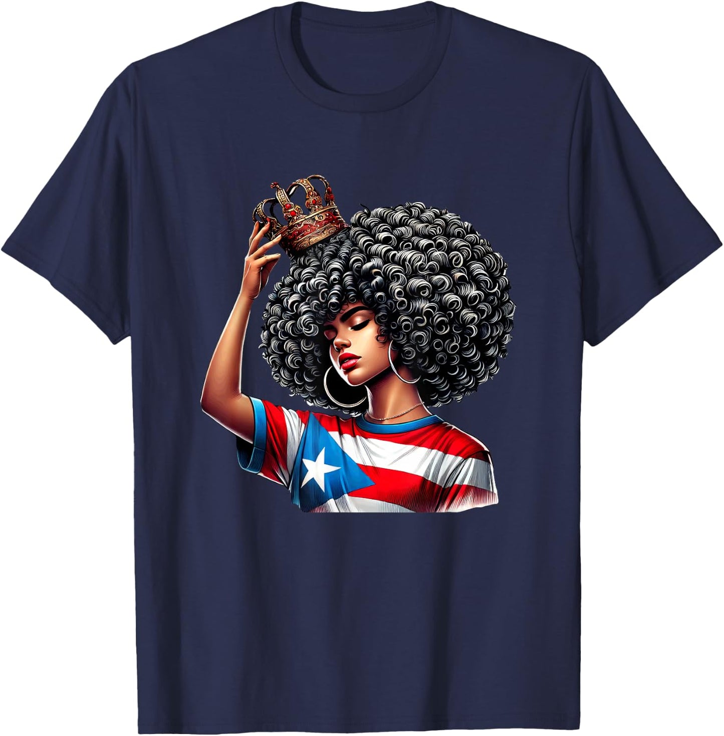 Afro Boricua Queen Puerto Rican Princess Flag Crown Latina T-Shirt - T-Shirt | Navy