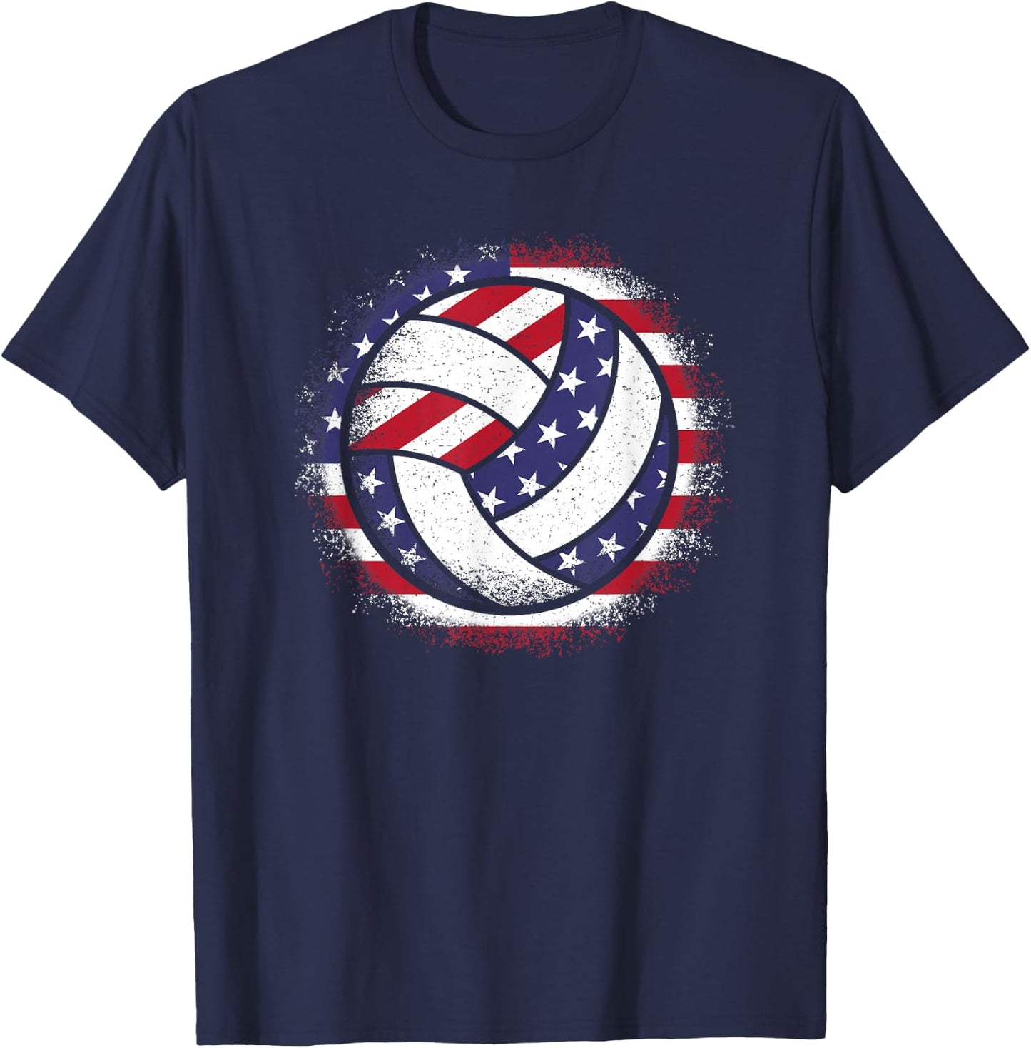 Volleyball American Flag Vintage Volleyball Lover Men Women T-Shirt - T-Shirt | Navy