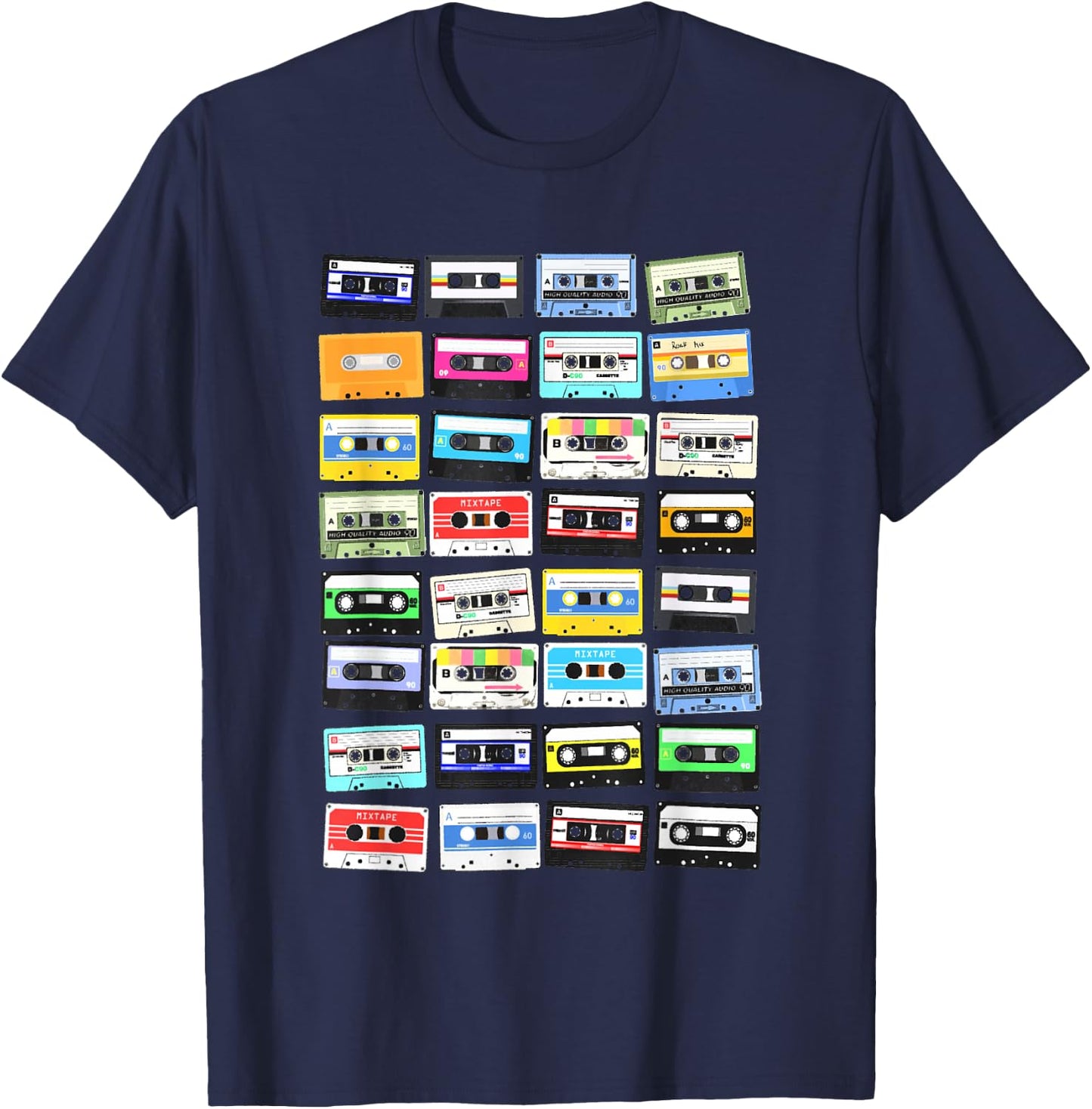 Cassette Tapes Mixtape 70s 80s 90s, vintage cassettes , Black T-Shirt - T-Shirt | Navy
