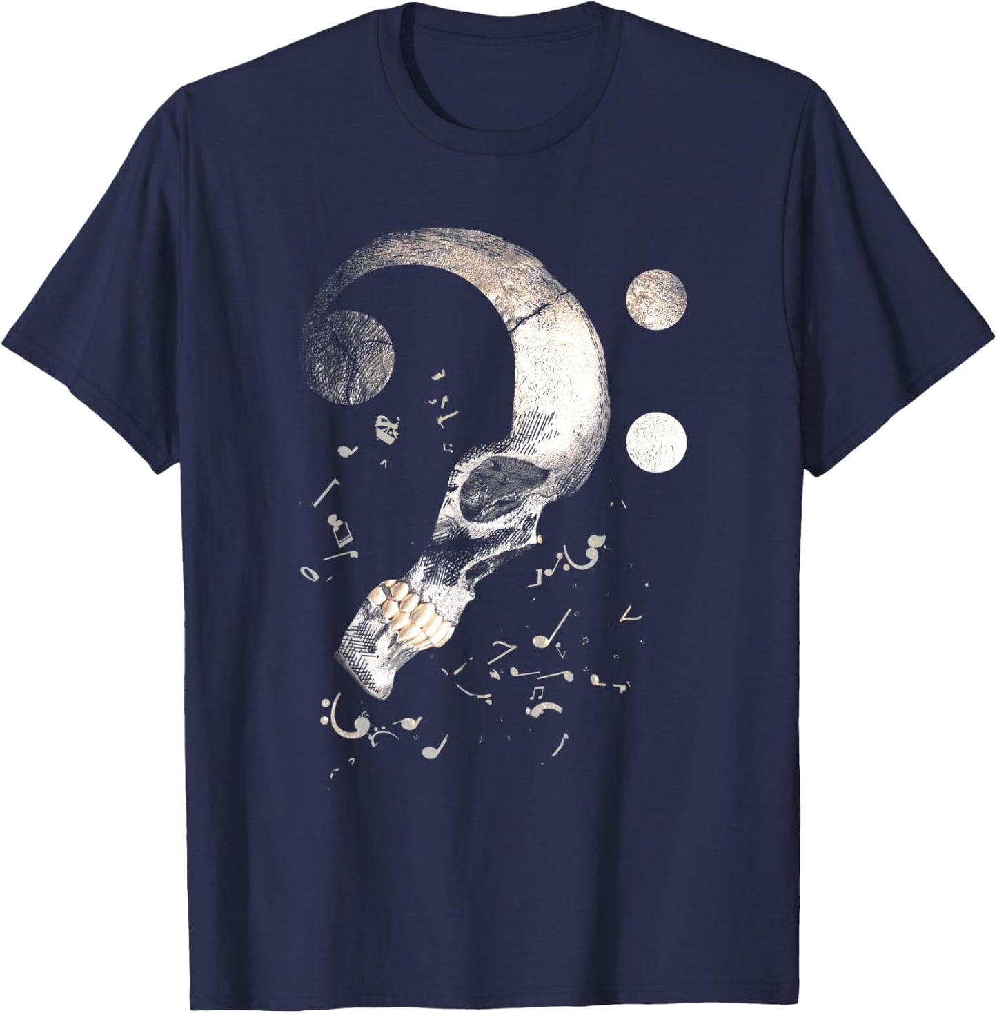 Vintage Bass Clef Skull Bass Guitar for Bassist Sheet Music T-Shirt - T-Shirt | Navy