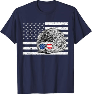 Hedgehog 4th of July Animal US American Flag Patriotic T-Shirt - T-Shirt | Navy