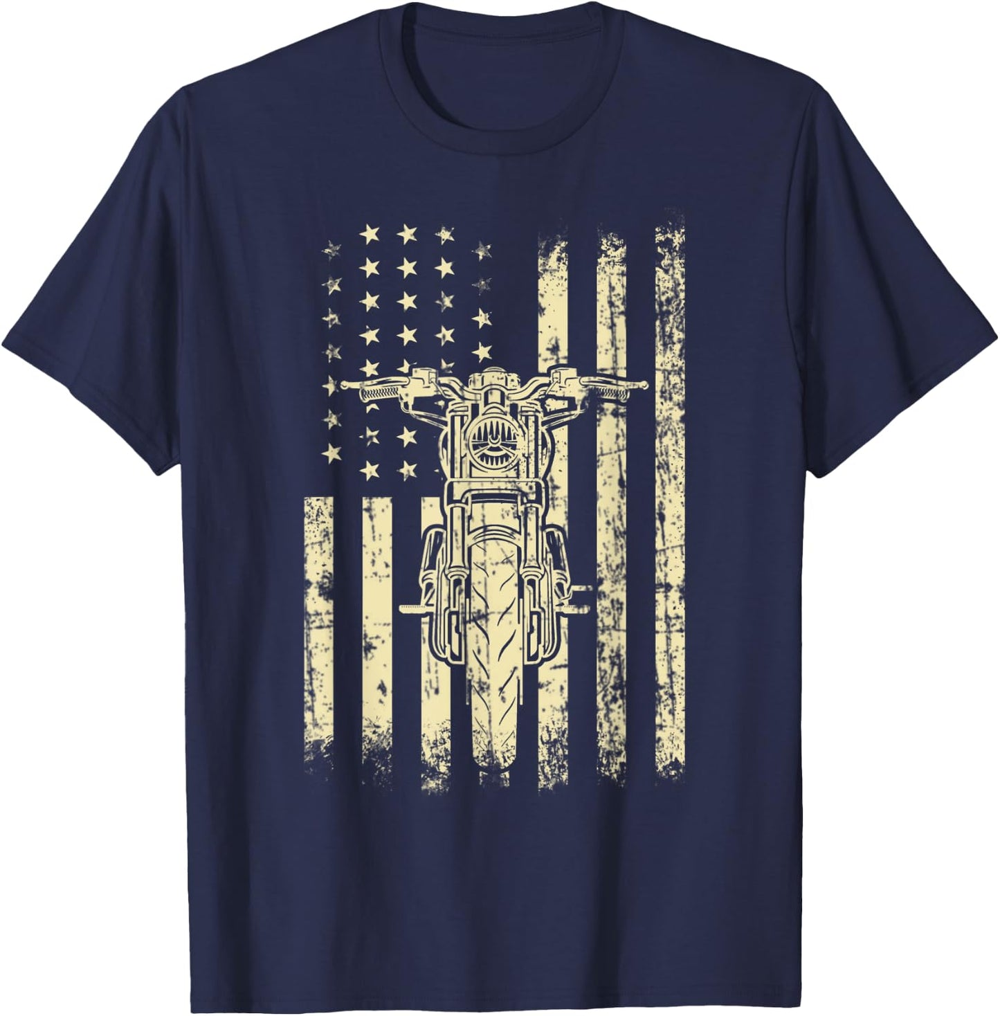 Vintage American Motorcycle American Flag Cool Biker Gift Women Kids Men T-Shirt - T-Shirt | Navy