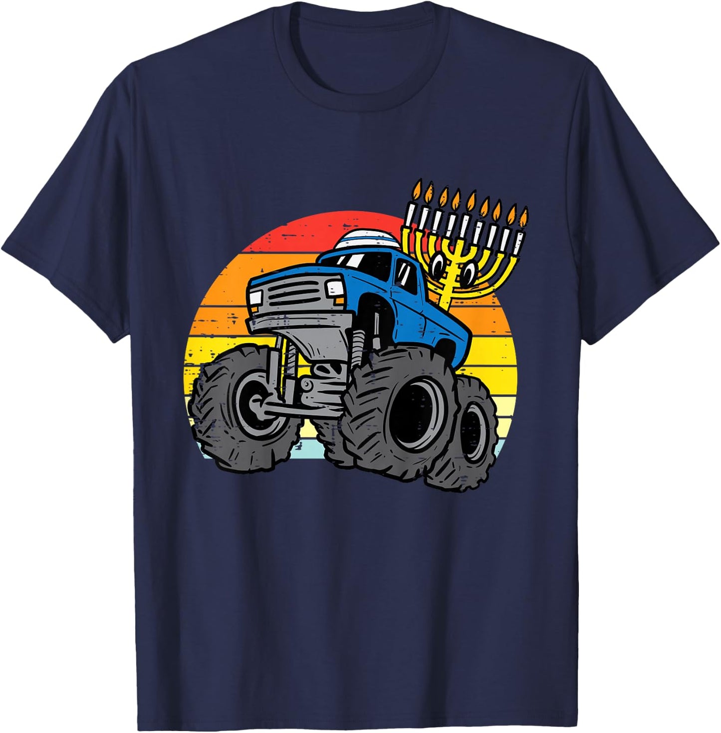 Kids Hanukkah Monster Truck Chanukah Jewish Toddler Boys Kids T-Shirt - T-Shirt | Navy