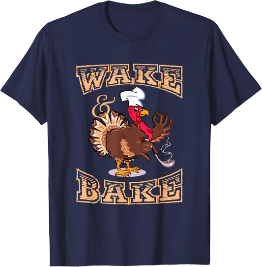 Funny Turkey Wake and Bake Thanksgiving For Kids T-Shirt - T-Shirt | Navy