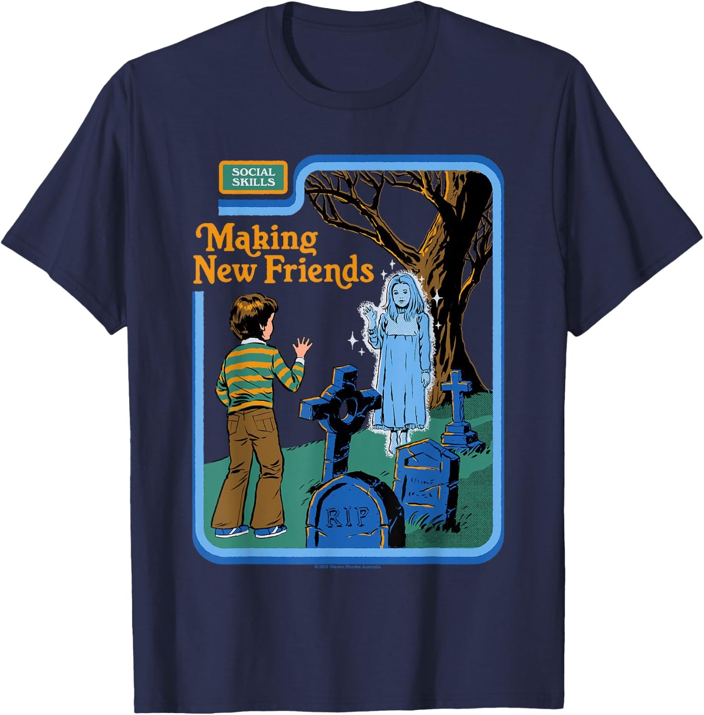 New Friends Ghost Sarcastic Retro Vintage Funny Adult Humor T-Shirt - T-Shirt | Navy