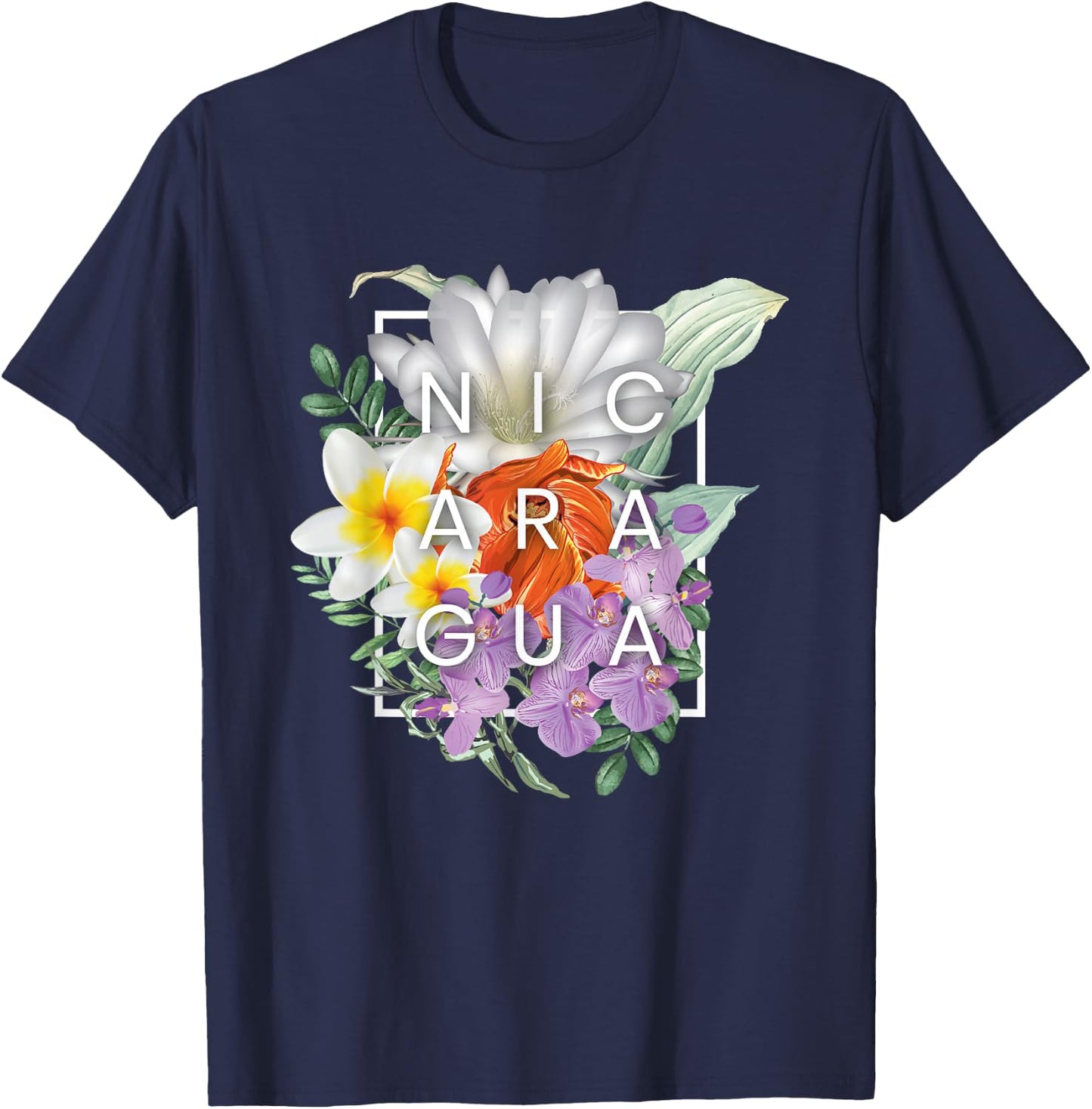 Flowers of Word Art Nicaragua - Nicaraguan Pride T-Shirt - T-Shirt | Navy