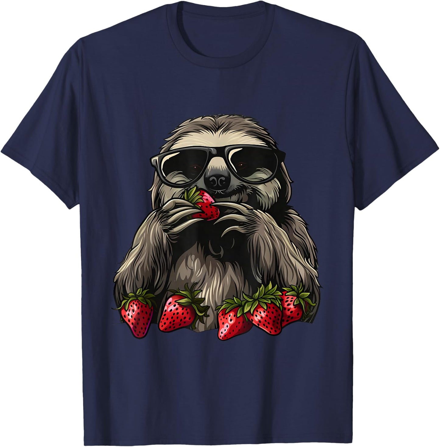 Strawberry Sloth Animal Art Motif Strawberries Cute Sloth T-Shirt - T-Shirt | Navy