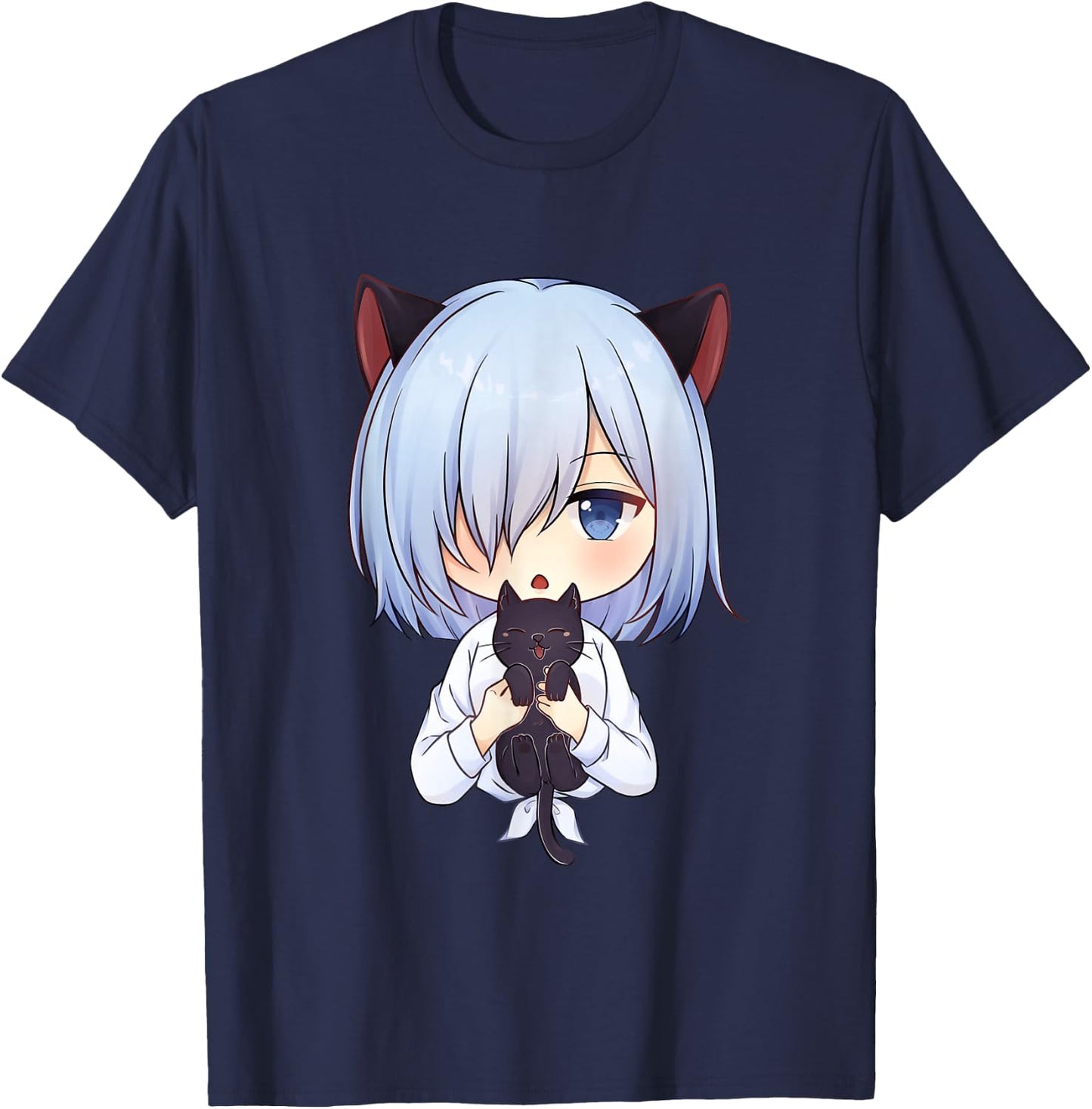 Kawaii Anime Neko Cat Girl Manga Otaku Lover , black T-Shirt - T-Shirt | Navy