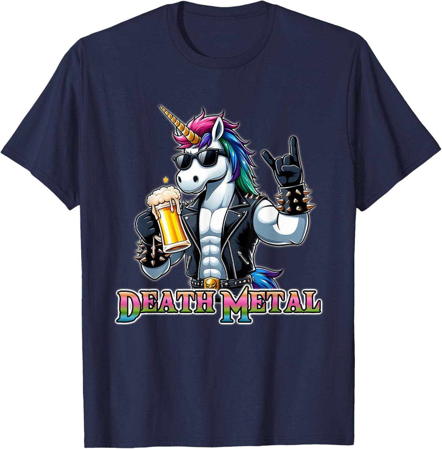 Unicorn Death Metal for Metal Fans , Black, S T-Shirt - T-Shirt | Navy
