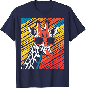 Giraffe Sunglasses Animal Giraffe T-Shirt - T-Shirt | Navy
