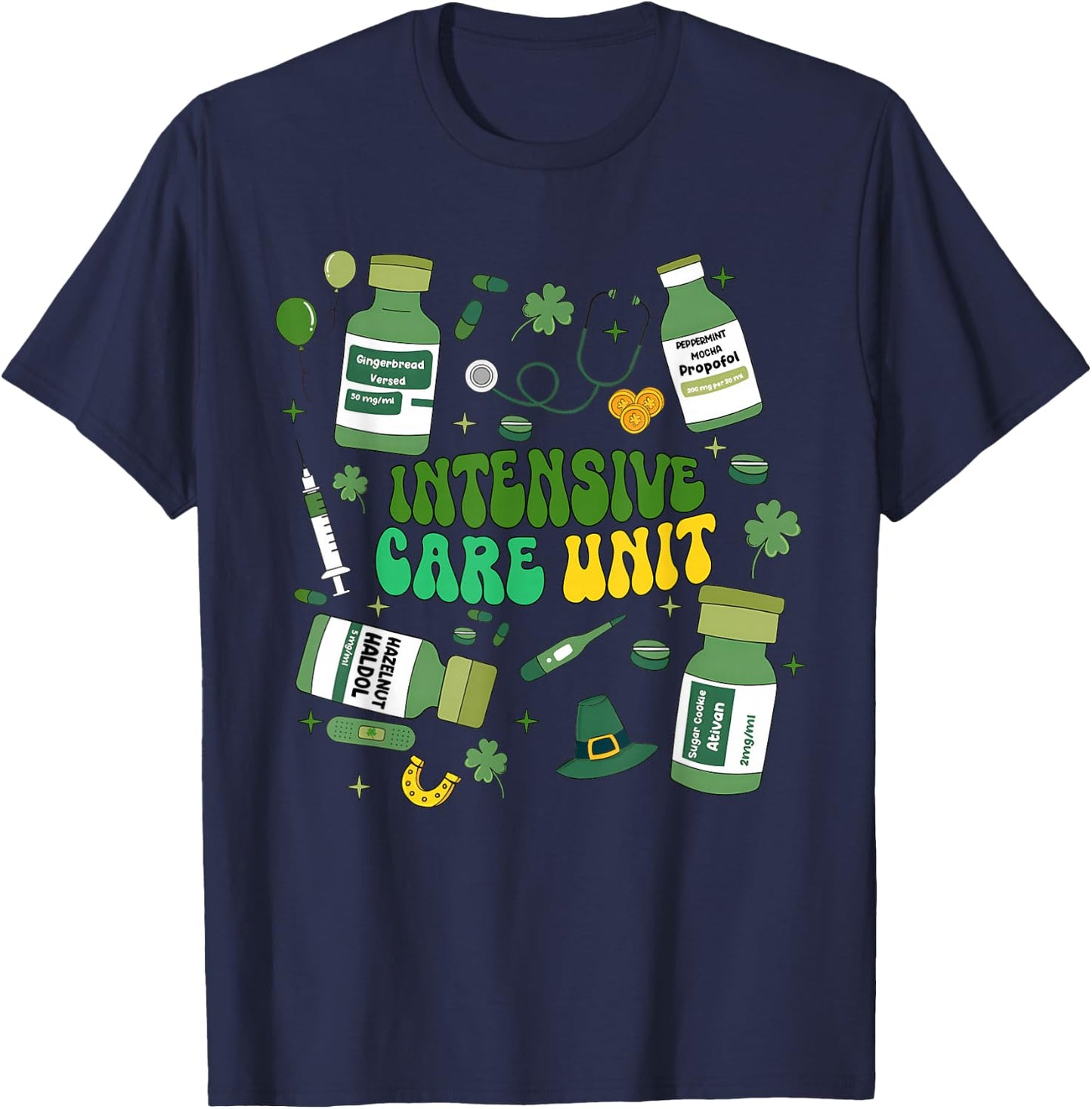 Intensive Care Unit St Patricks Day ICU Nurse Crew Lucky Day T-Shirt - T-Shirt | Navy