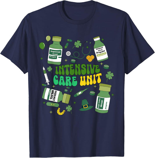 Intensive Care Unit St Patricks Day ICU Nurse Crew Lucky Day T-Shirt - T-Shirt | Navy