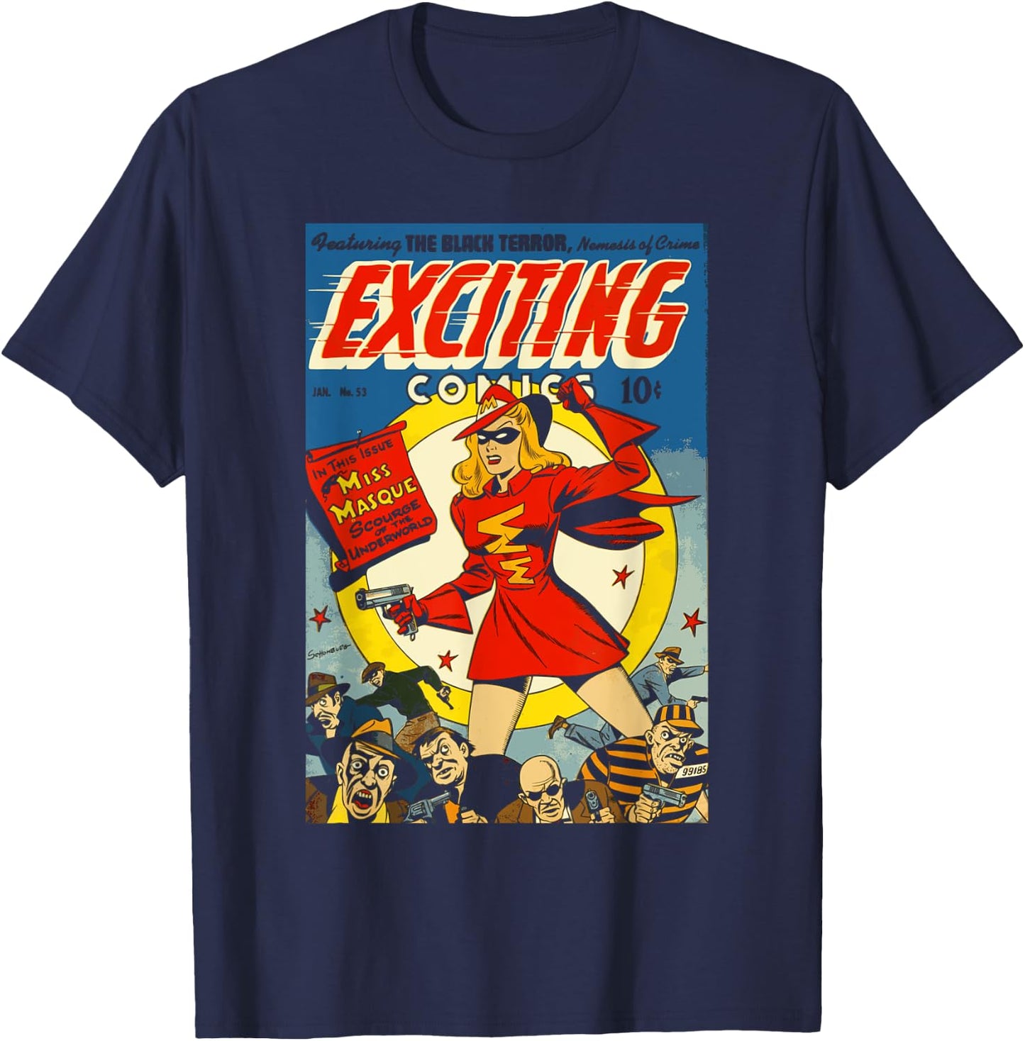 Vintage Comic Book Cover : 1940s Exciting Comics #53 T-Shirt - T-Shirt | Navy