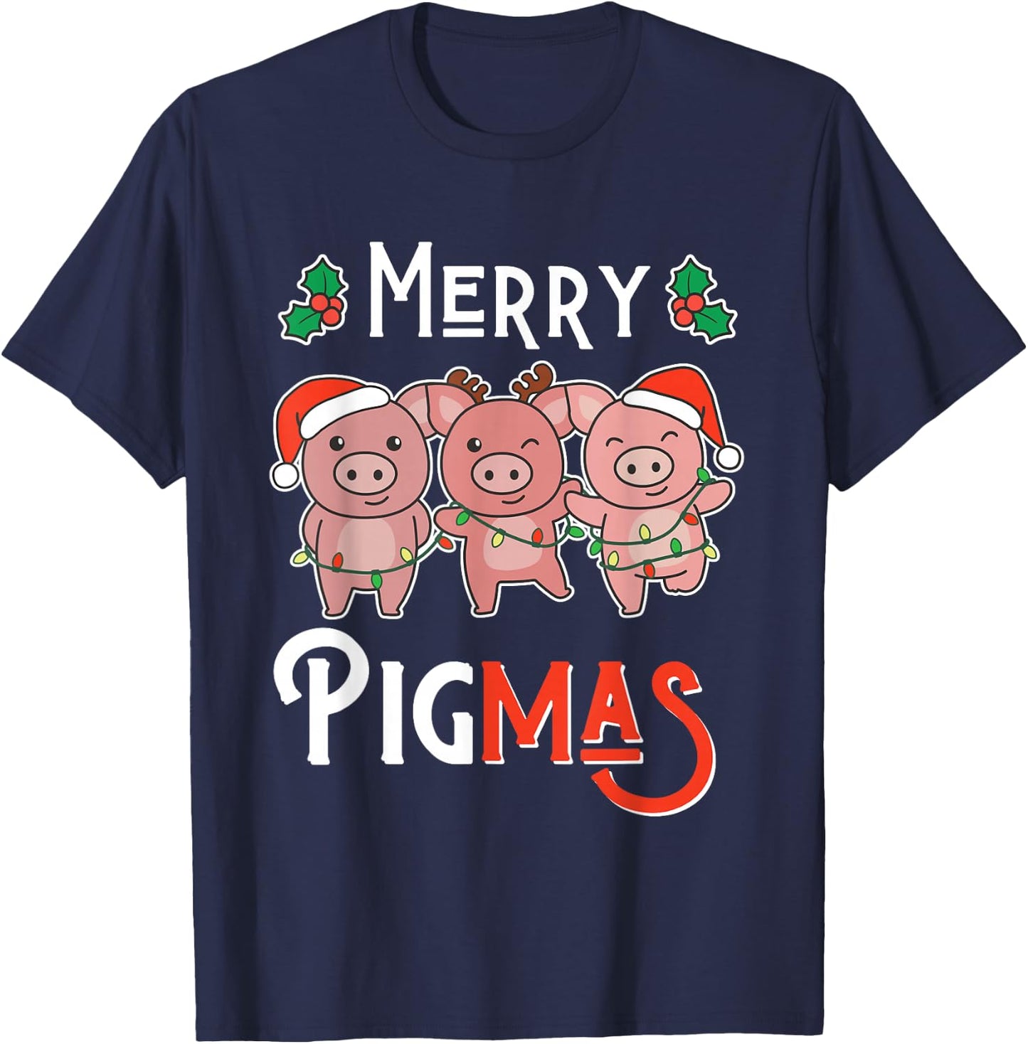 Merry Pigmas Pun Pig Christmas T-Shirt - T-Shirt | Navy