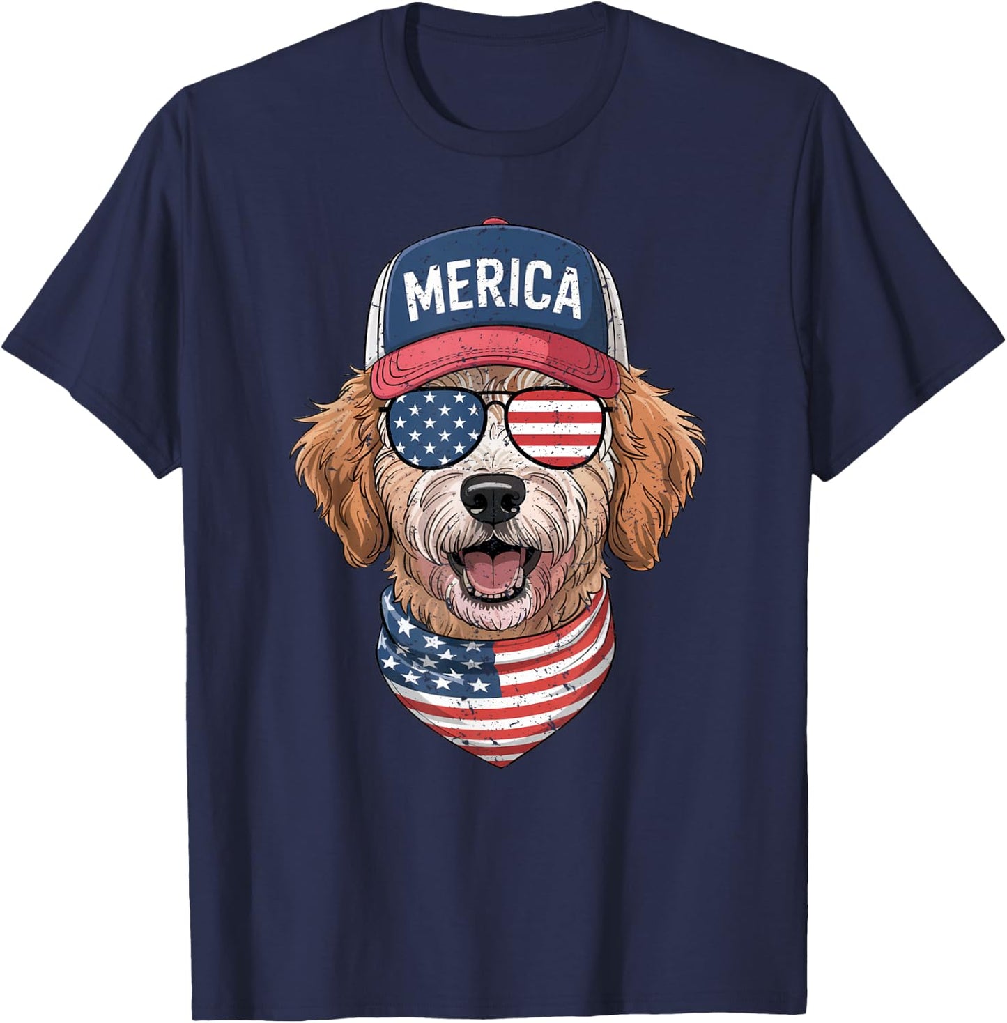 Goldendoodle 4th of July US American Flag Dog Patriotic Men Women Kids T-Shirt - T-Shirt | Navy