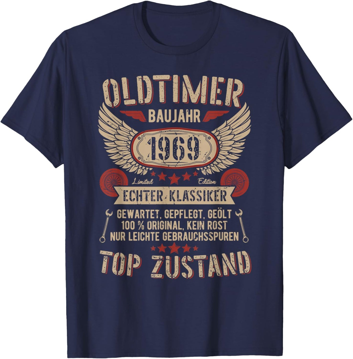 Oldtimer Baujahr 1969 Geboren Vintage Birthday Retro , black, s T-Shirt - T-Shirt | Navy