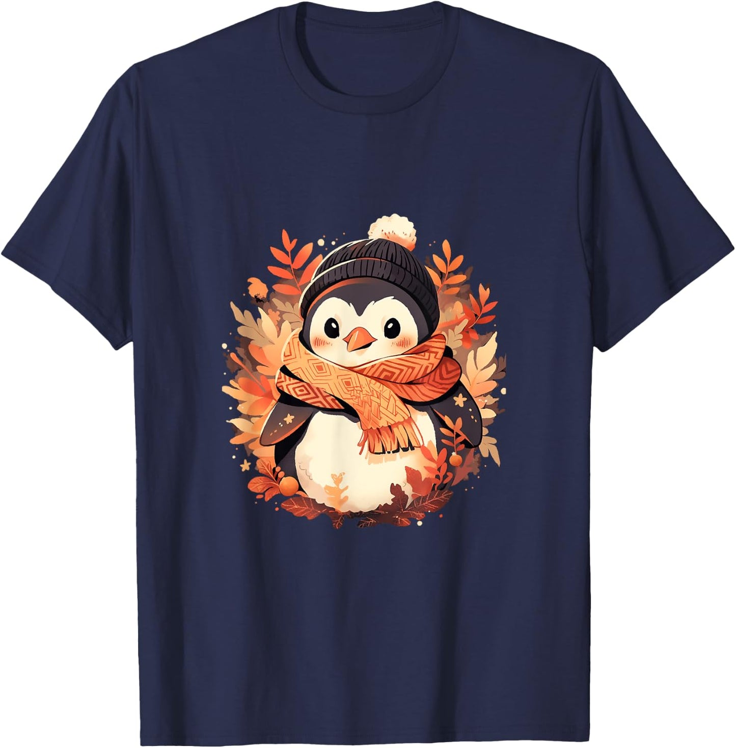 Fall Vibes Autumn Season Penguin Animal Kids Black Small T-Shirt - T-Shirt | Navy