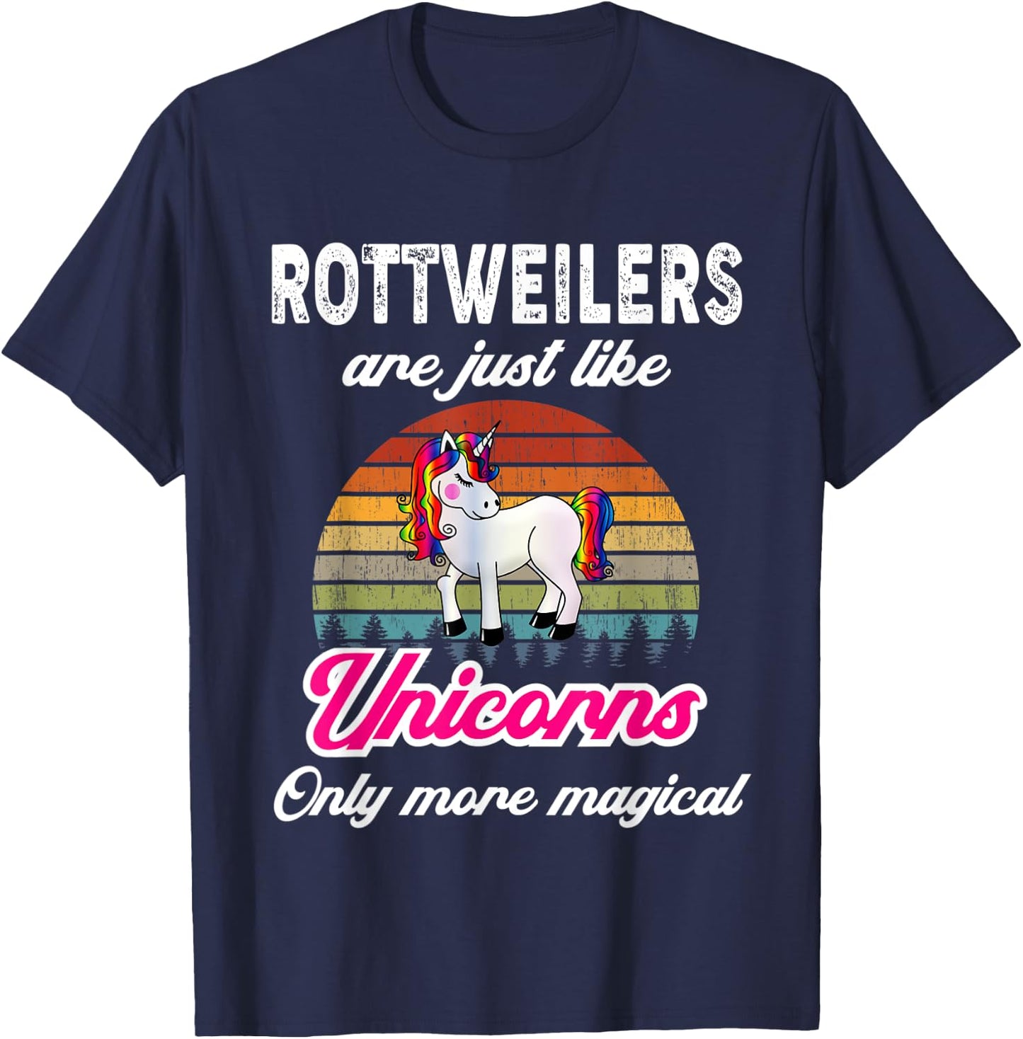 Lustiges Rottweilers Design / Retro Einhorn Vintage Sunset T-Shirt - T-Shirt | Navy