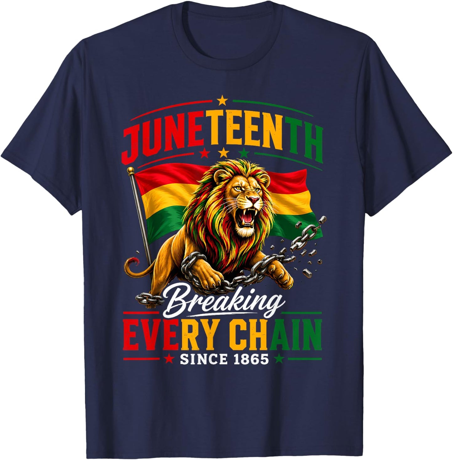 Men Juneteenth Shirt Lion Breaking Every Chain Since 1865 T-Shirt - T-Shirt | Navy